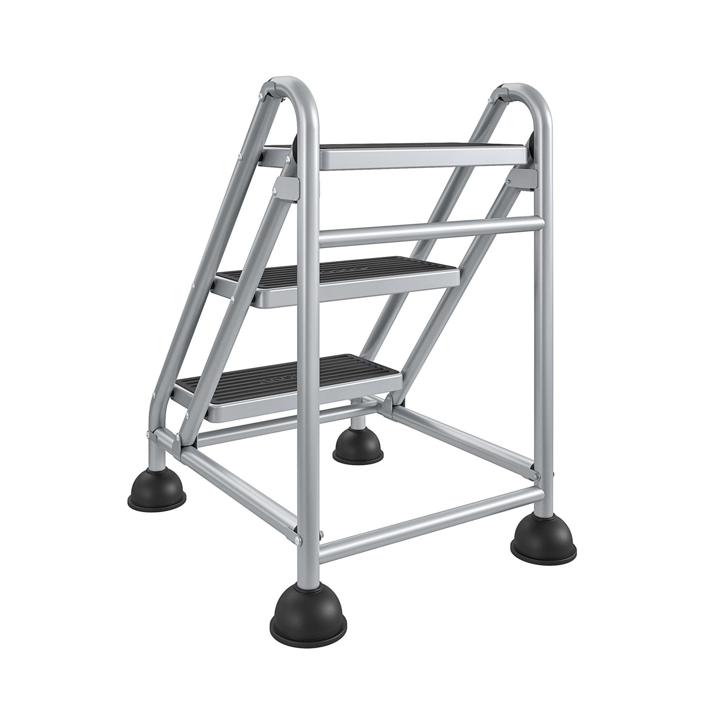 3 Step Commercial Rolling Step Ladder with Suction Cup Stabalizers - Grey/Grey/Blue