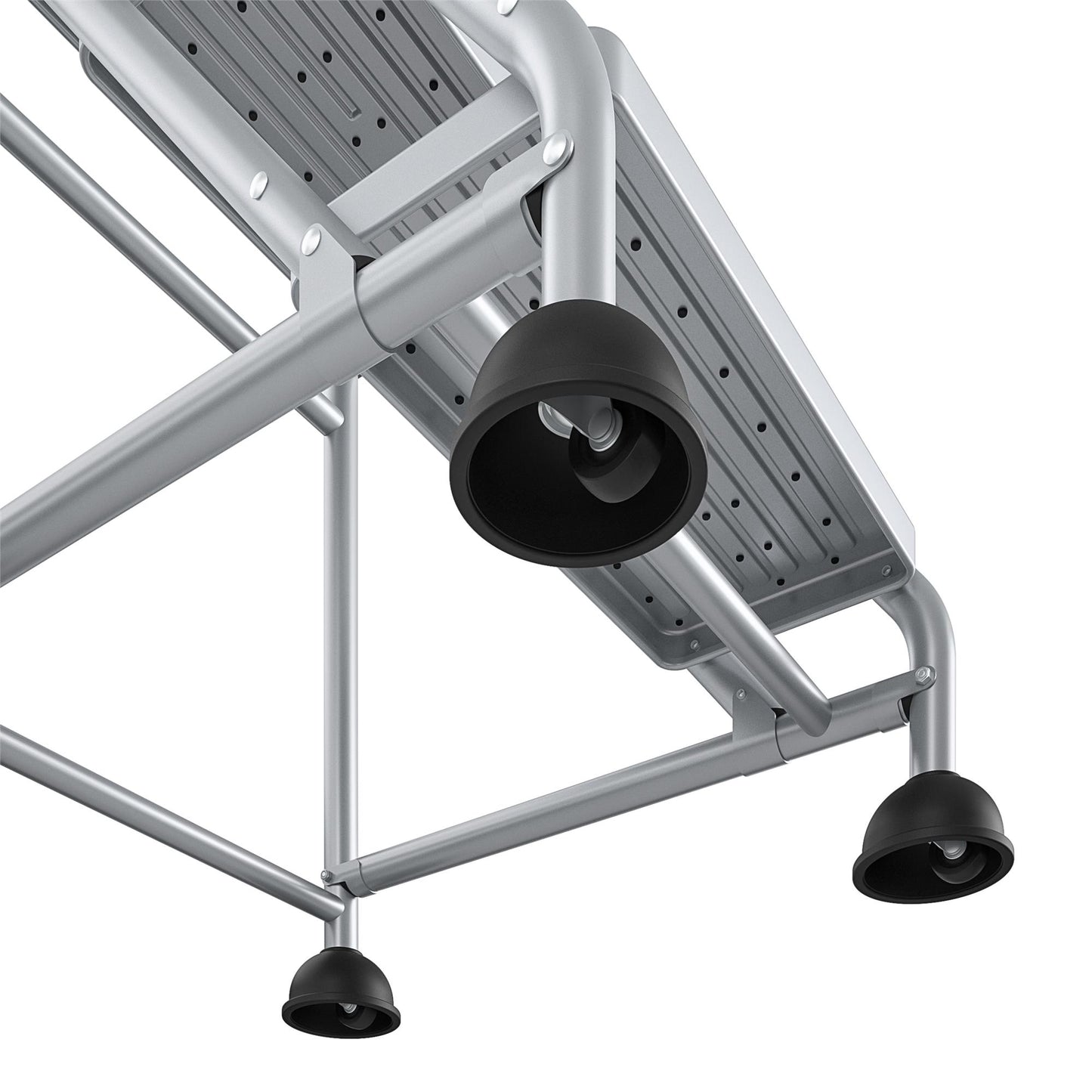 3 Step Commercial Rolling Step Ladder with Suction Cup Stabalizers - Grey/Grey/Blue