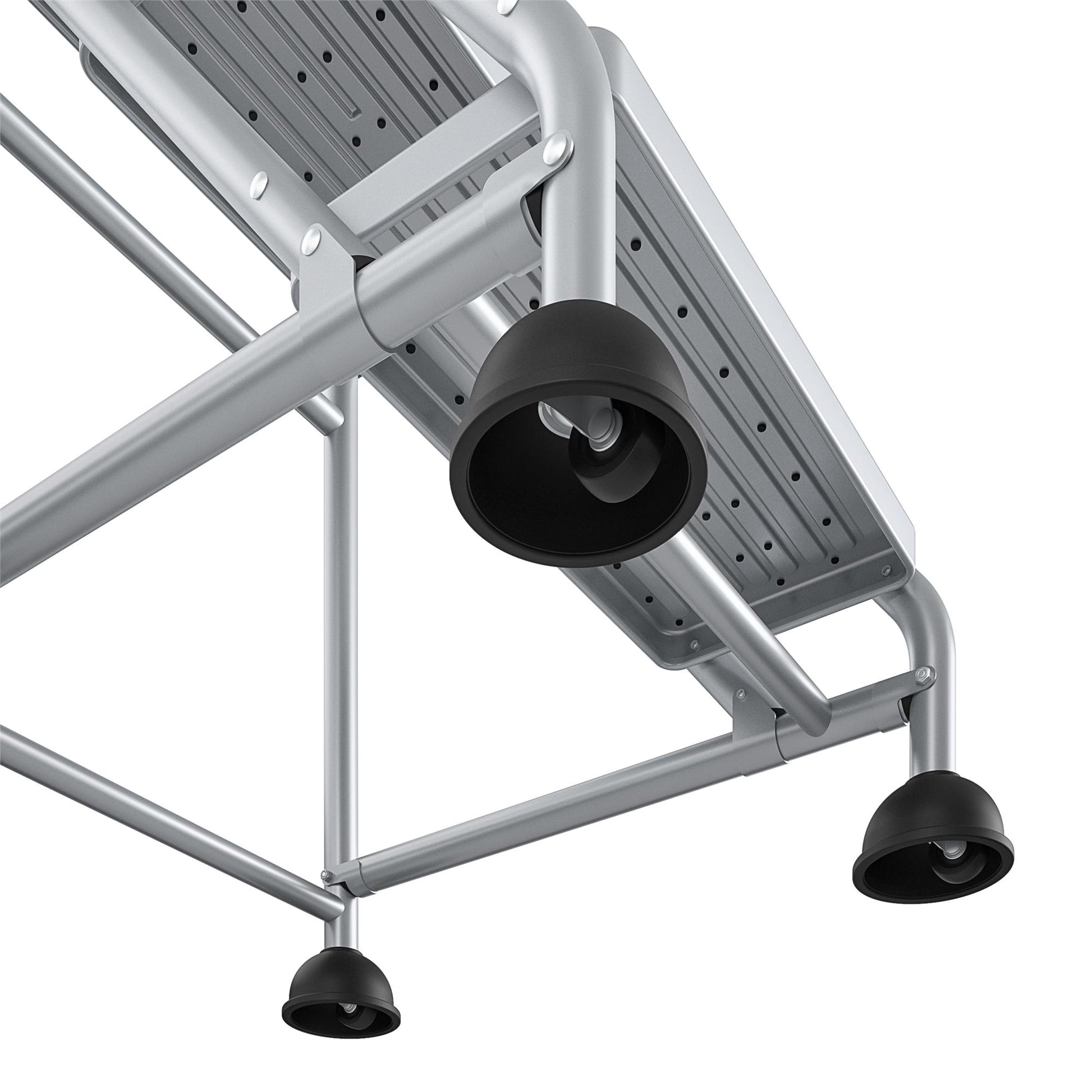 3 Step Commercial Rolling Step Ladder with Suction Cup Stabalizers - Grey/Grey/Blue