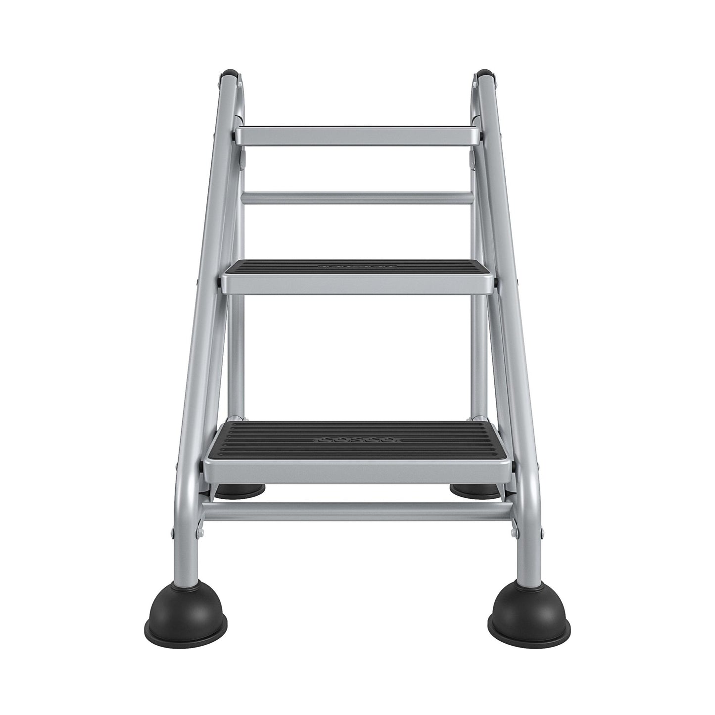 3 Step Commercial Rolling Step Ladder with Suction Cup Stabalizers - Grey/Grey/Blue