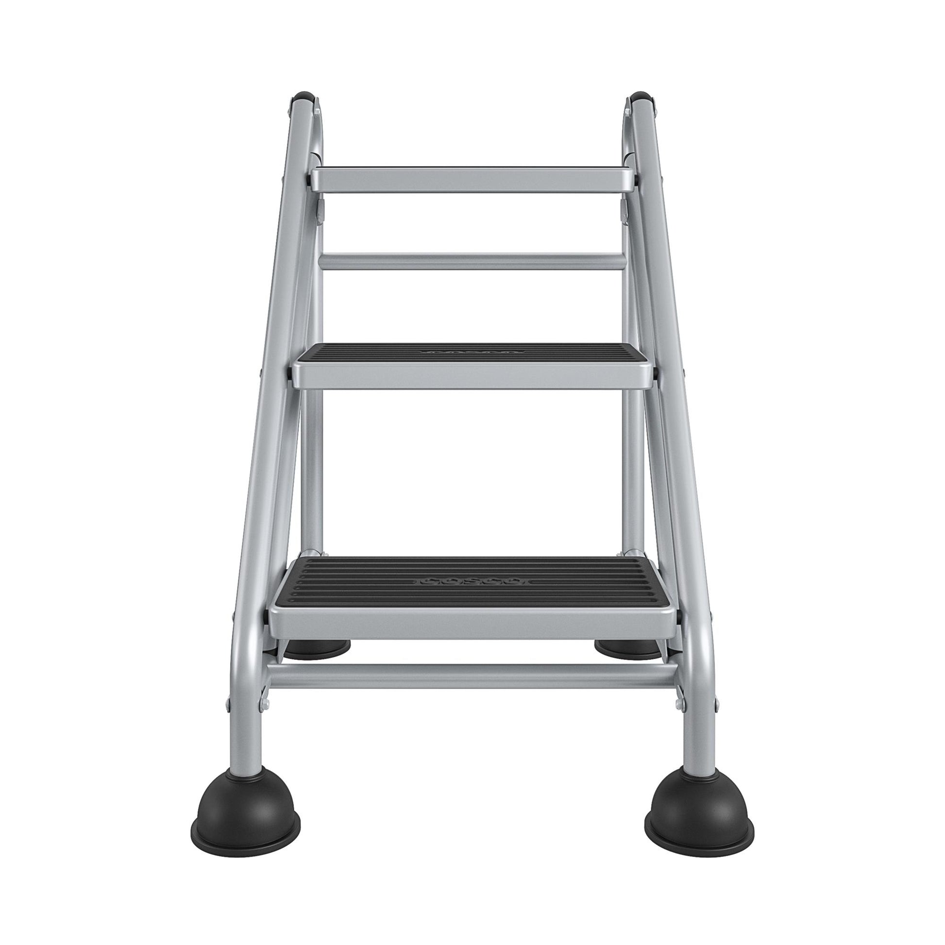 3 Step Commercial Rolling Step Ladder with Suction Cup Stabalizers - Grey/Grey/Blue