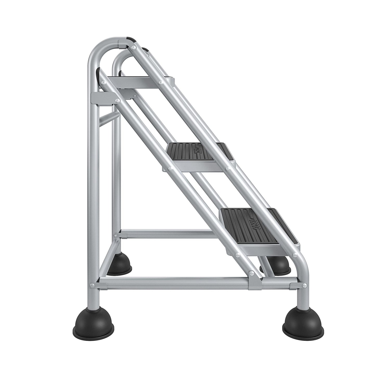 3 Step Commercial Rolling Step Ladder with Suction Cup Stabalizers - Grey/Grey/Blue