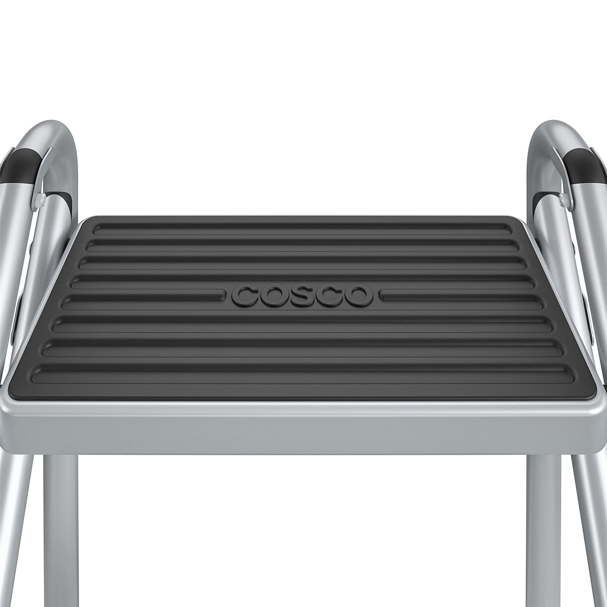 3 Step Commercial Rolling Step Ladder with Suction Cup Stabalizers - Grey/Grey/Blue