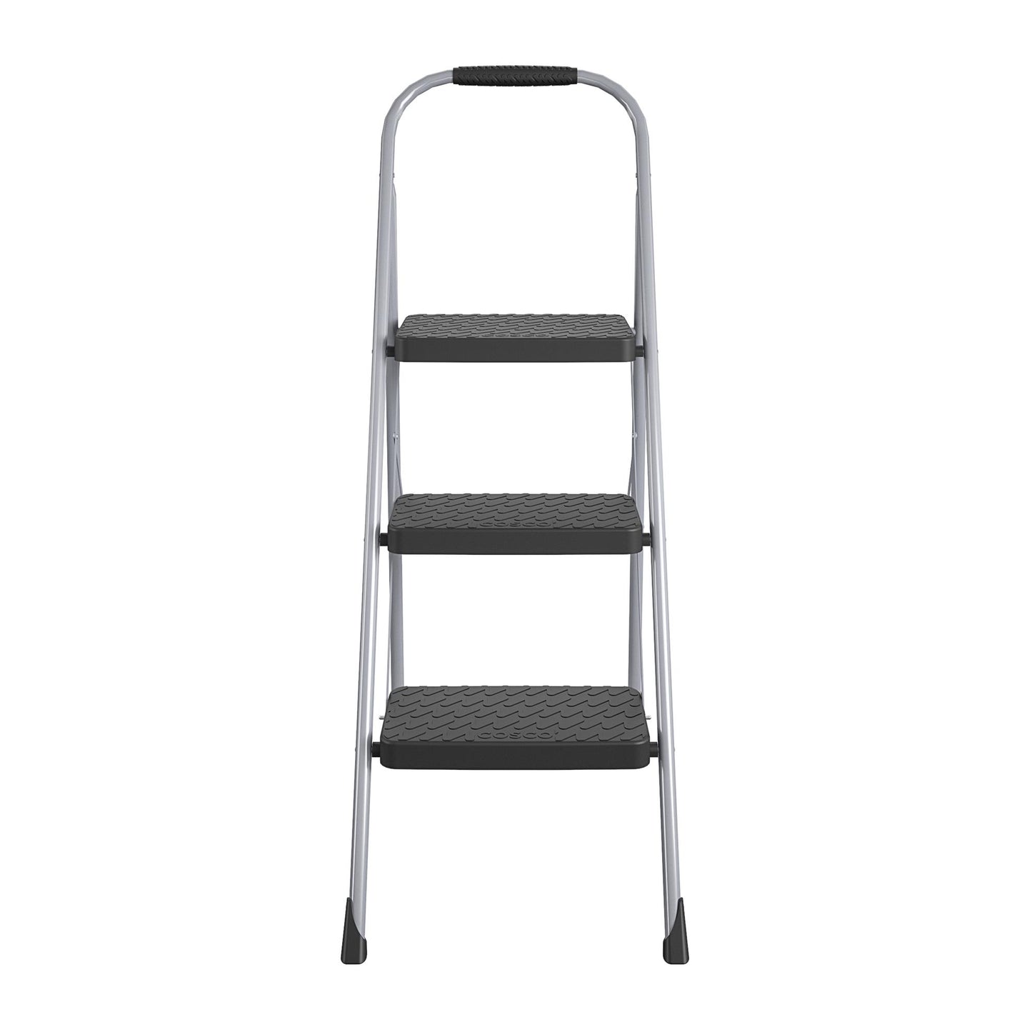 3 Step Steel Folding Step Stool with Slip-Resistant Treads - Platinum/Black - 1-Pack