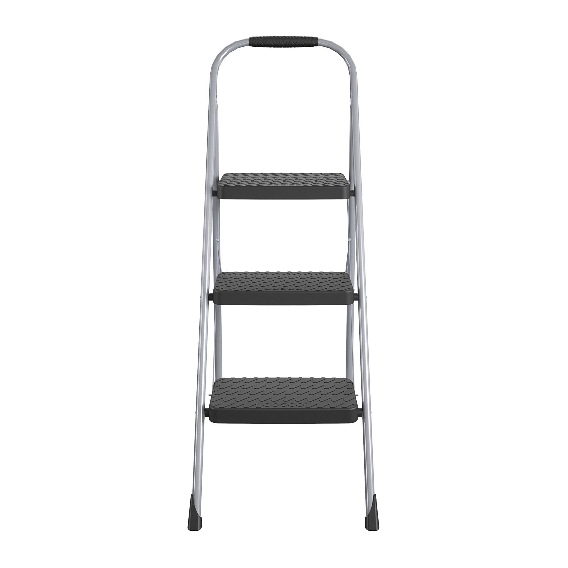 3 Step Steel Folding Step Stool with Slip-Resistant Treads - Platinum/Black - 1-Pack