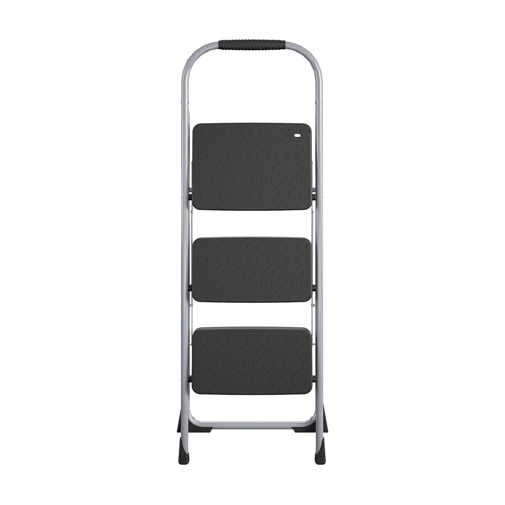 3 Step Steel Folding Step Stool with Slip-Resistant Treads - Platinum/Black - 1-Pack
