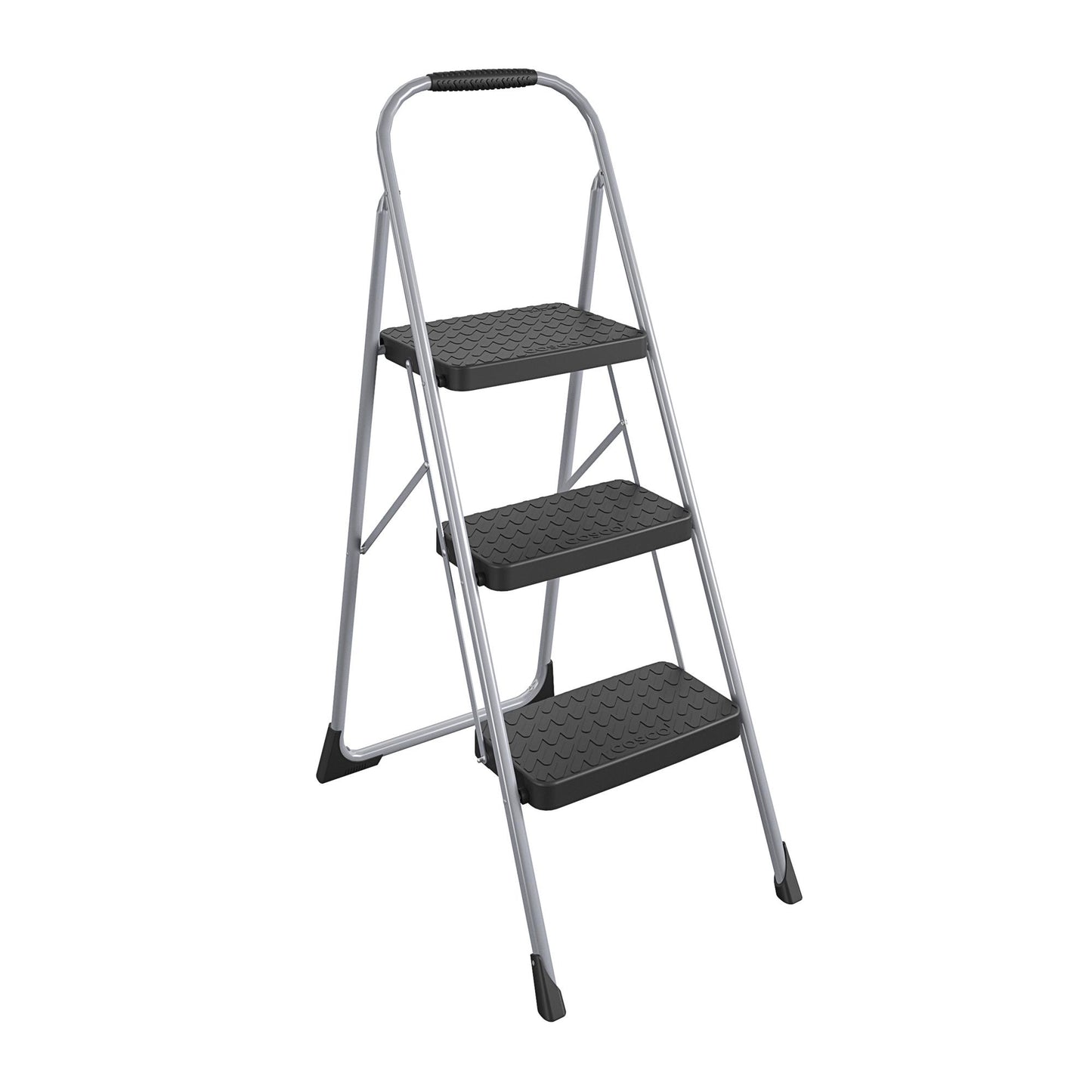 3 Step Steel Folding Step Stool with Slip-Resistant Treads - Platinum/Black - 1-Pack
