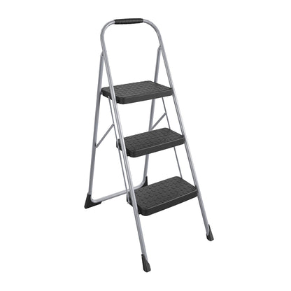 3 Step Steel Folding Step Stool with Slip-Resistant Treads - Platinum/Black - 1-Pack