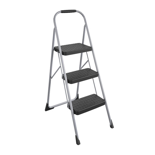 3 Step Steel Folding Step Stool with Slip-Resistant Treads - Platinum/Black - 1-Pack