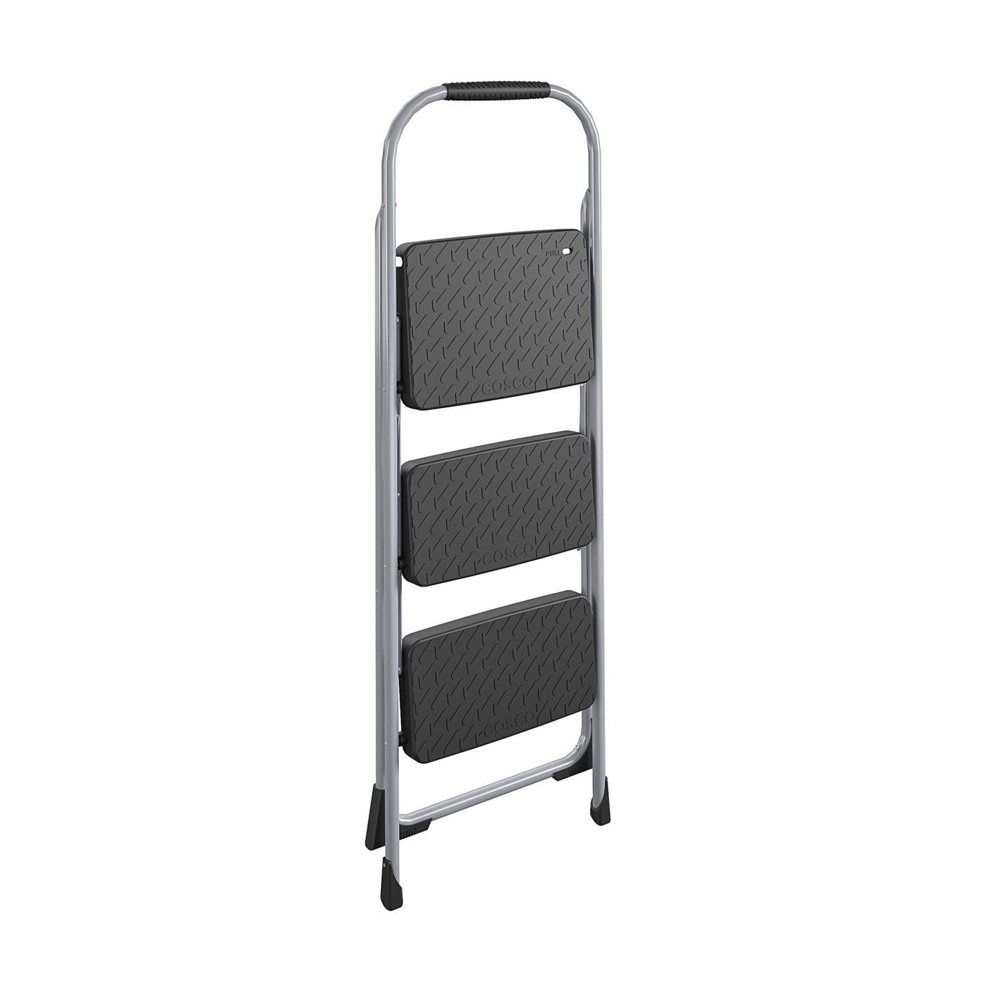 3 Step Steel Folding Step Stool with Slip-Resistant Treads - Platinum/Black - 1-Pack