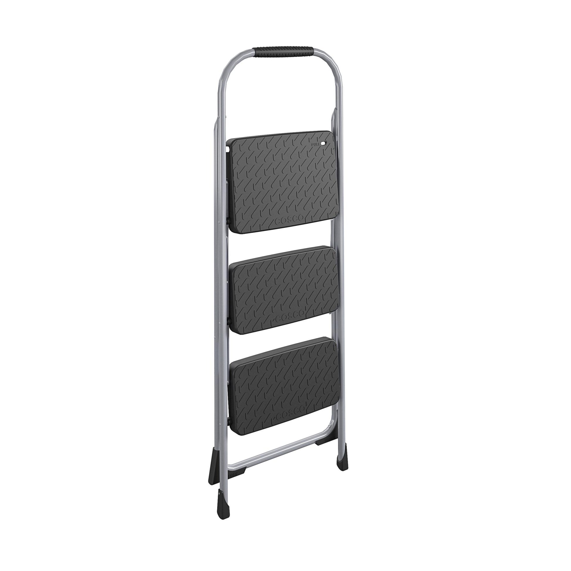 3 Step Steel Folding Step Stool with Slip-Resistant Treads - Platinum/Black - 1-Pack