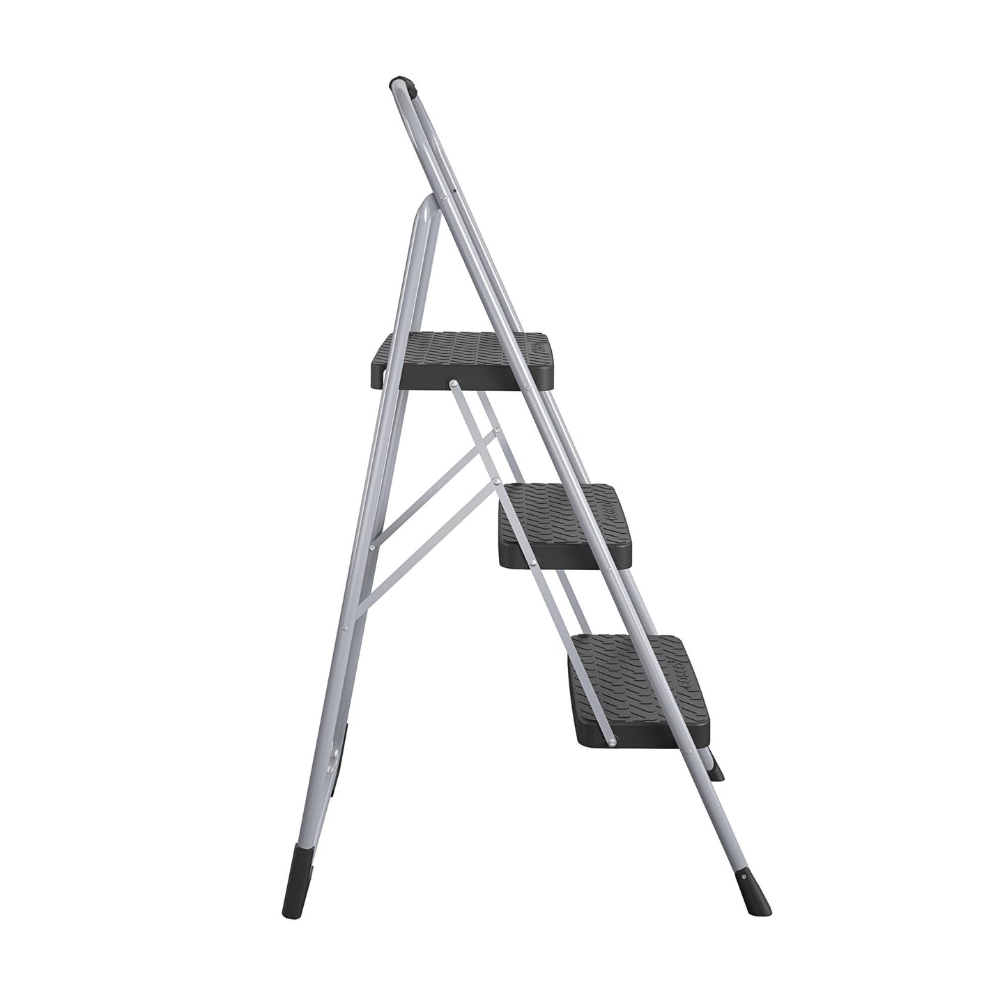 3 Step Steel Folding Step Stool with Slip-Resistant Treads - Platinum/Black - 1-Pack