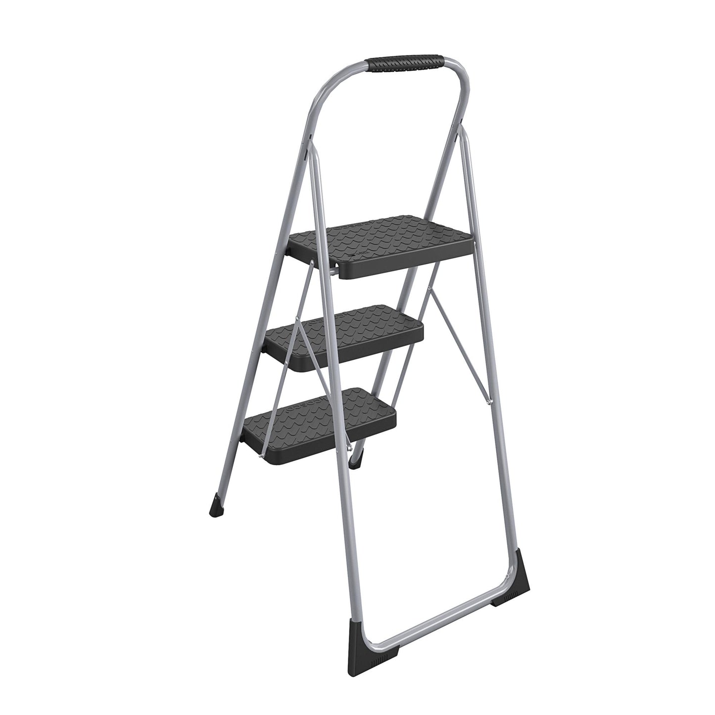 3 Step Steel Folding Step Stool with Slip-Resistant Treads - Platinum/Black - 1-Pack