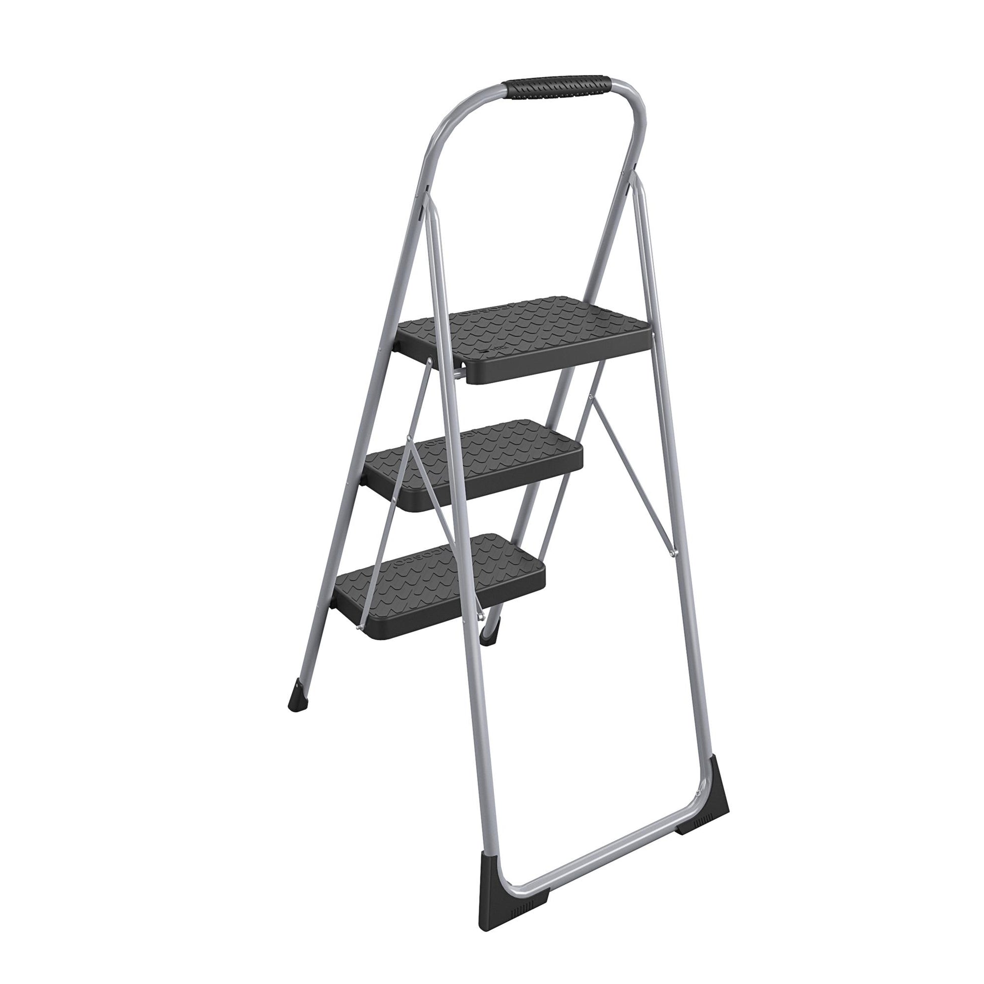 3 Step Steel Folding Step Stool with Slip-Resistant Treads - Platinum/Black - 1-Pack