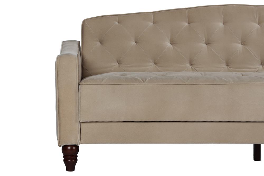 Novogratz Vintage Tufted Sofa Sleeper II, Taupe Velour - Tan