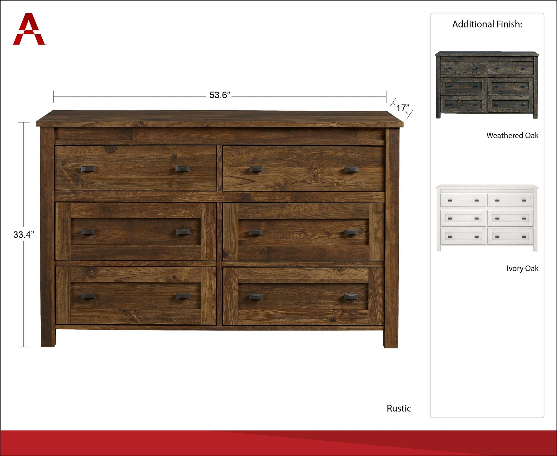 Farmington 6 Drawer Rustic Farmhouse Dresser with Linen Interiors - Rustic