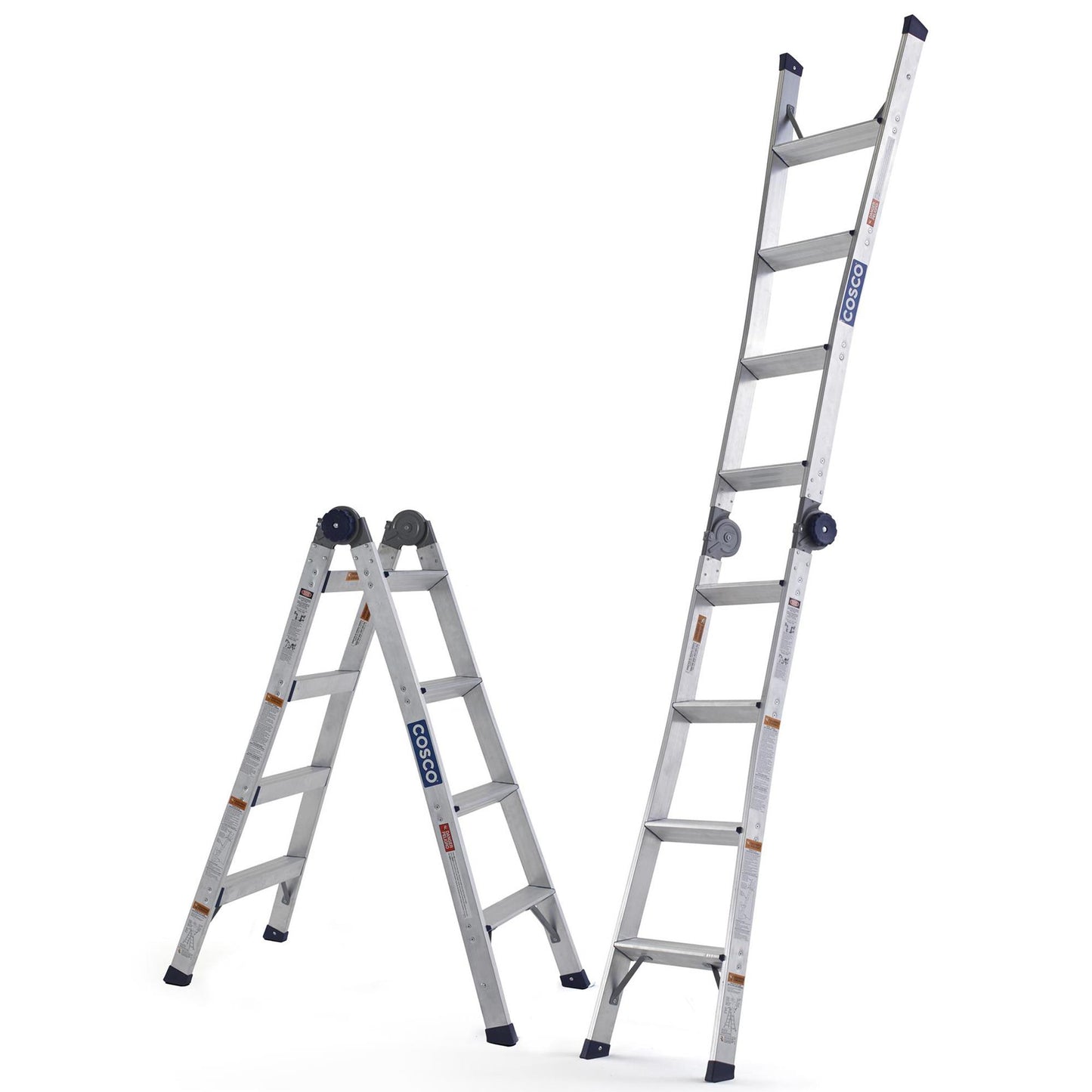 2-in-1 Step and Extension Ladder with 300-lb Weight Capacity - Silver Metallic