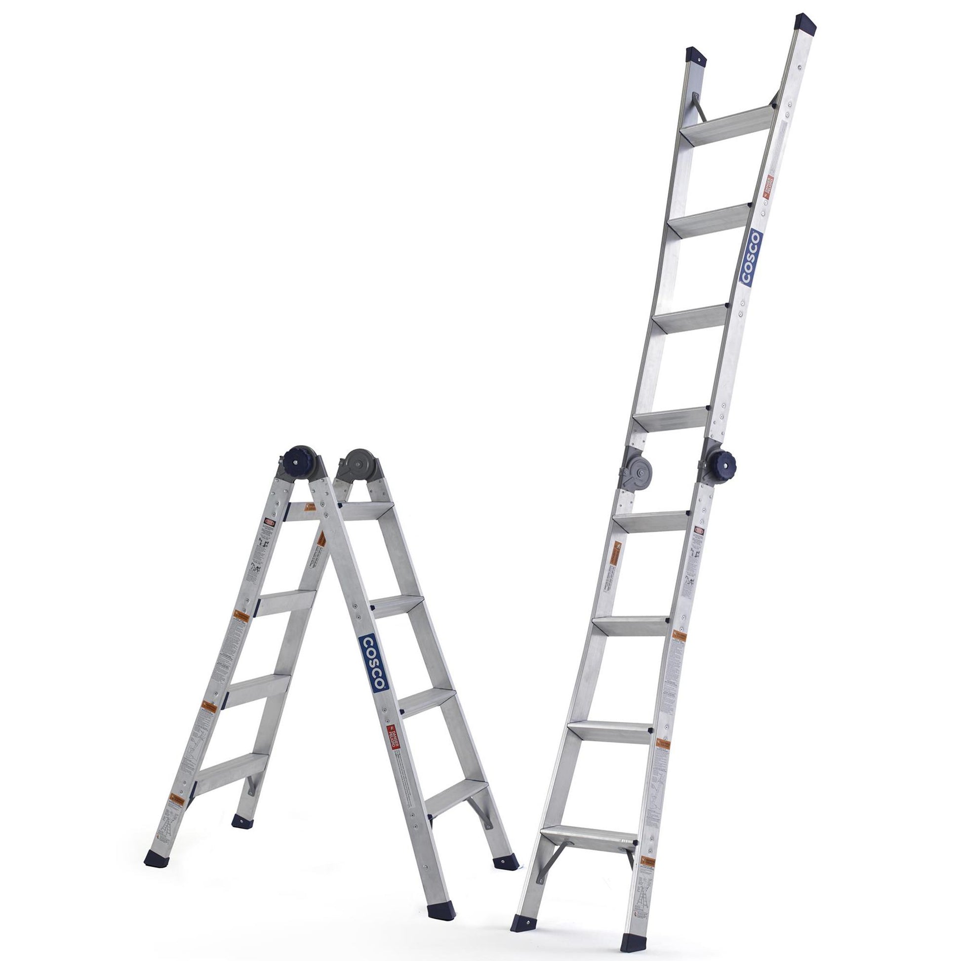 2-in-1 Step and Extension Ladder with 300-lb Weight Capacity - Silver Metallic
