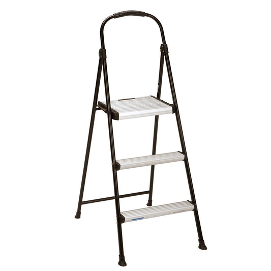Three-Step Folding Step Stool with Rubber Hand Grip - Black