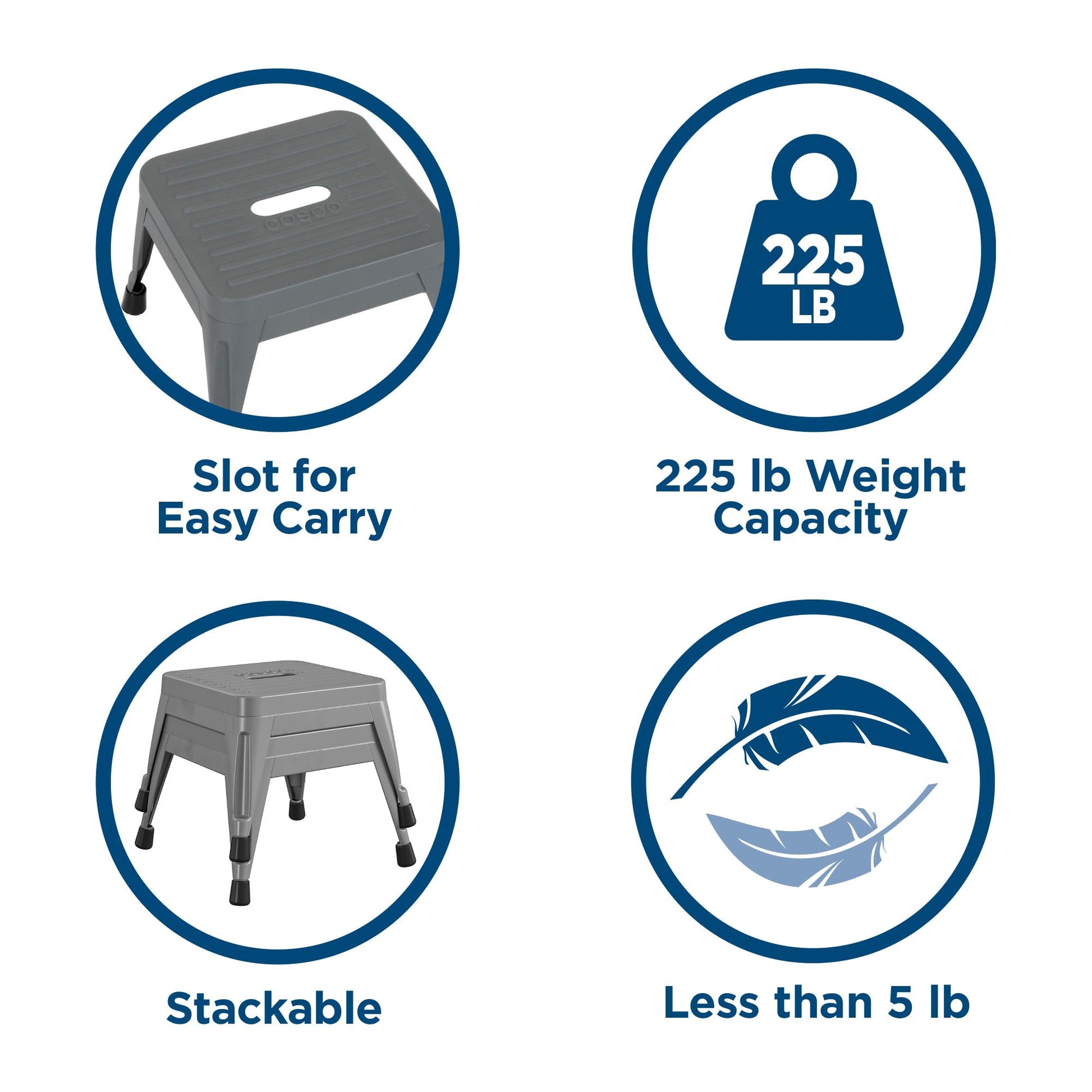 1 Step Stackable Gray Steel Step Stool with 225 lb Weight Capacity, Set of 2 - Gray