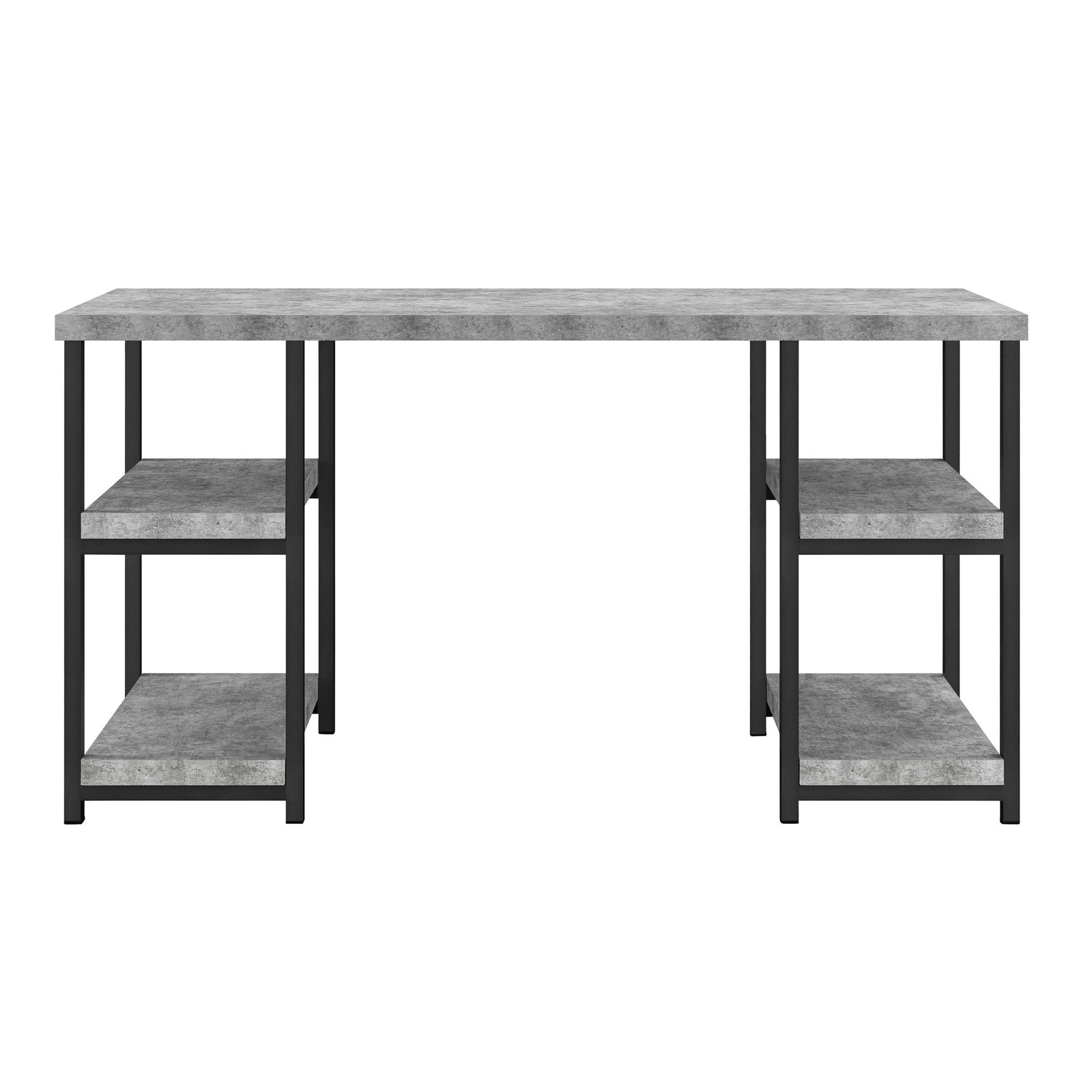 Ashlar Desk with Open Storage Shelves and Metal Legs - Light Concrete