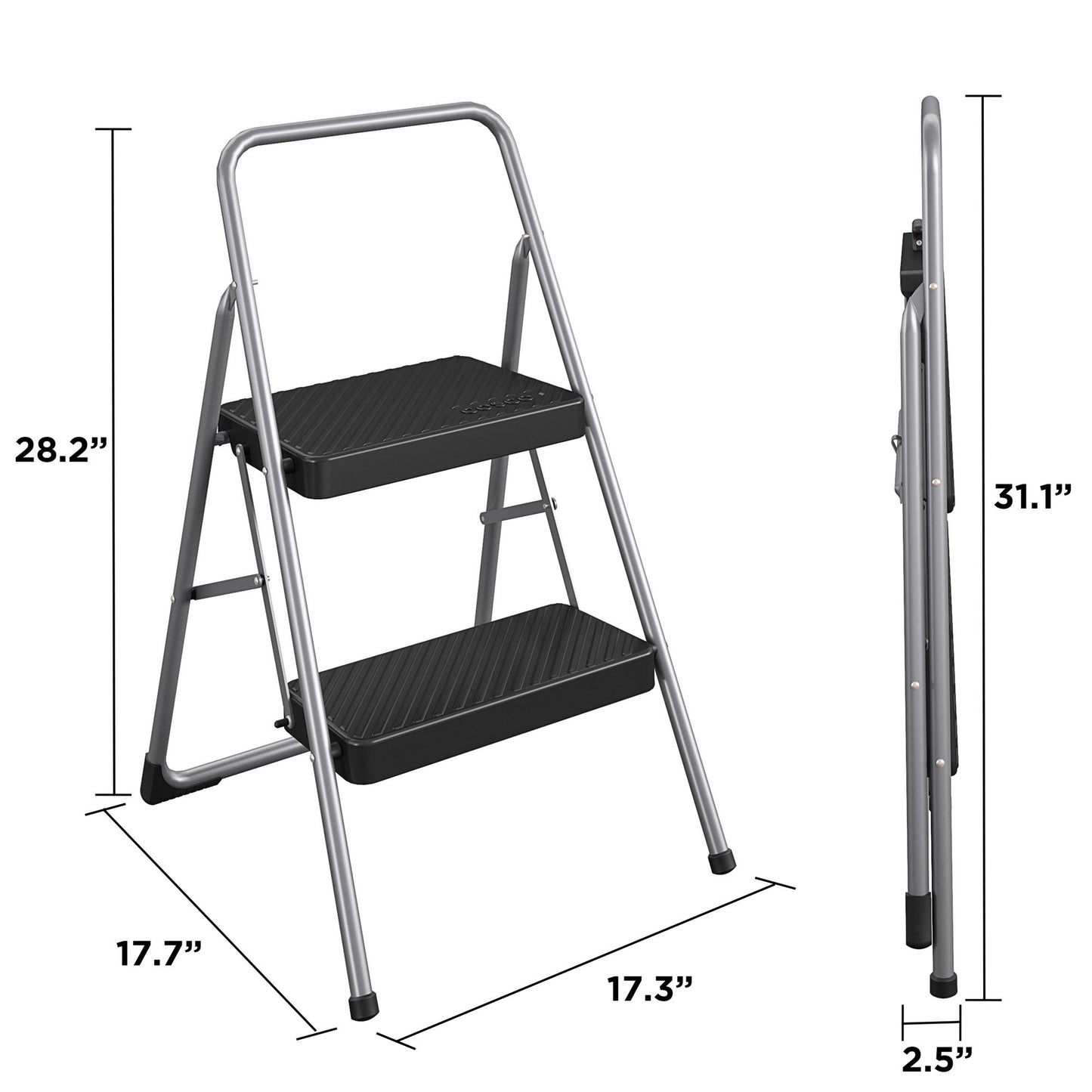 2-Step Household Folding Step Stool - Platinum/Black - 2 Step