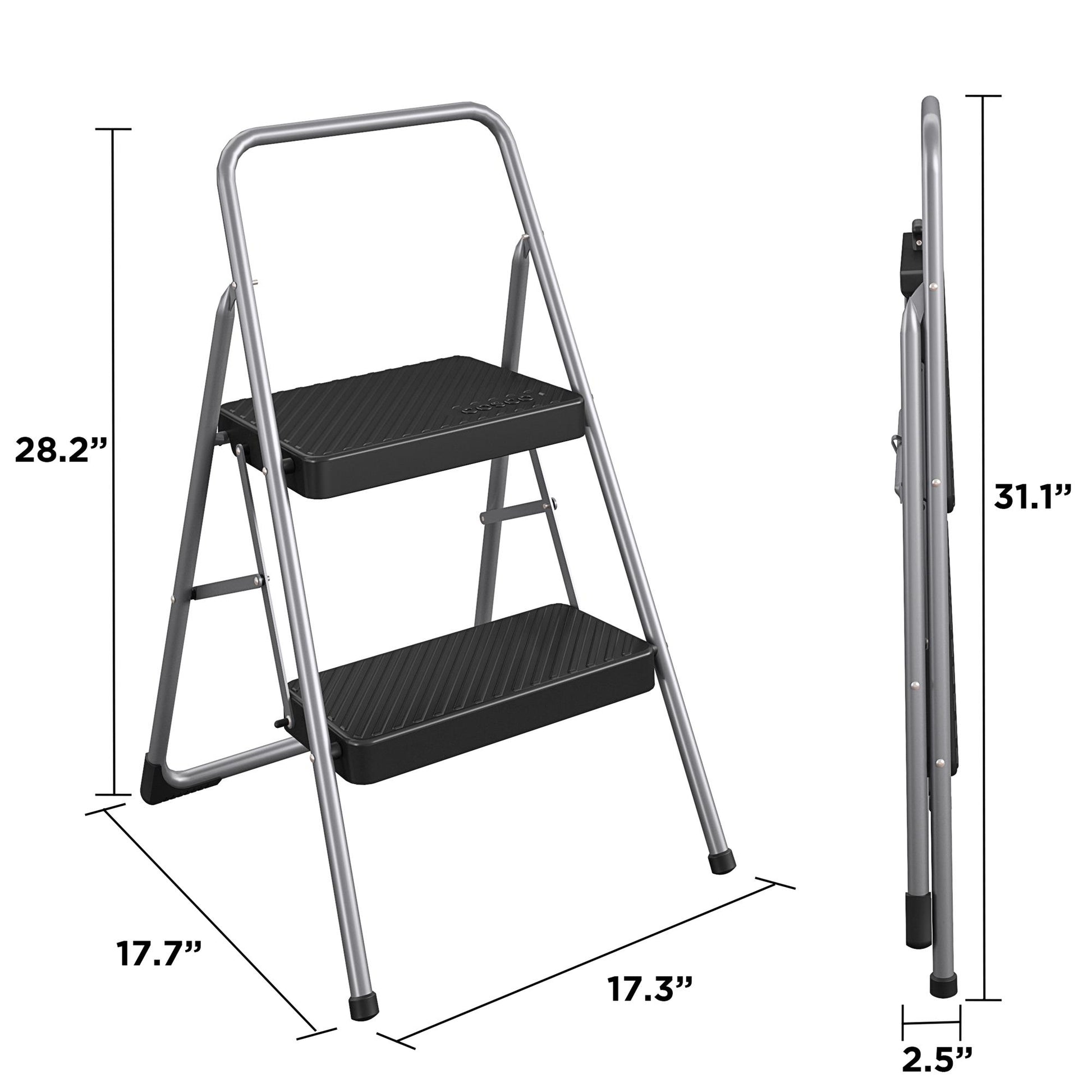 2-Step Household Folding Step Stool - Platinum/Black - 2 Step