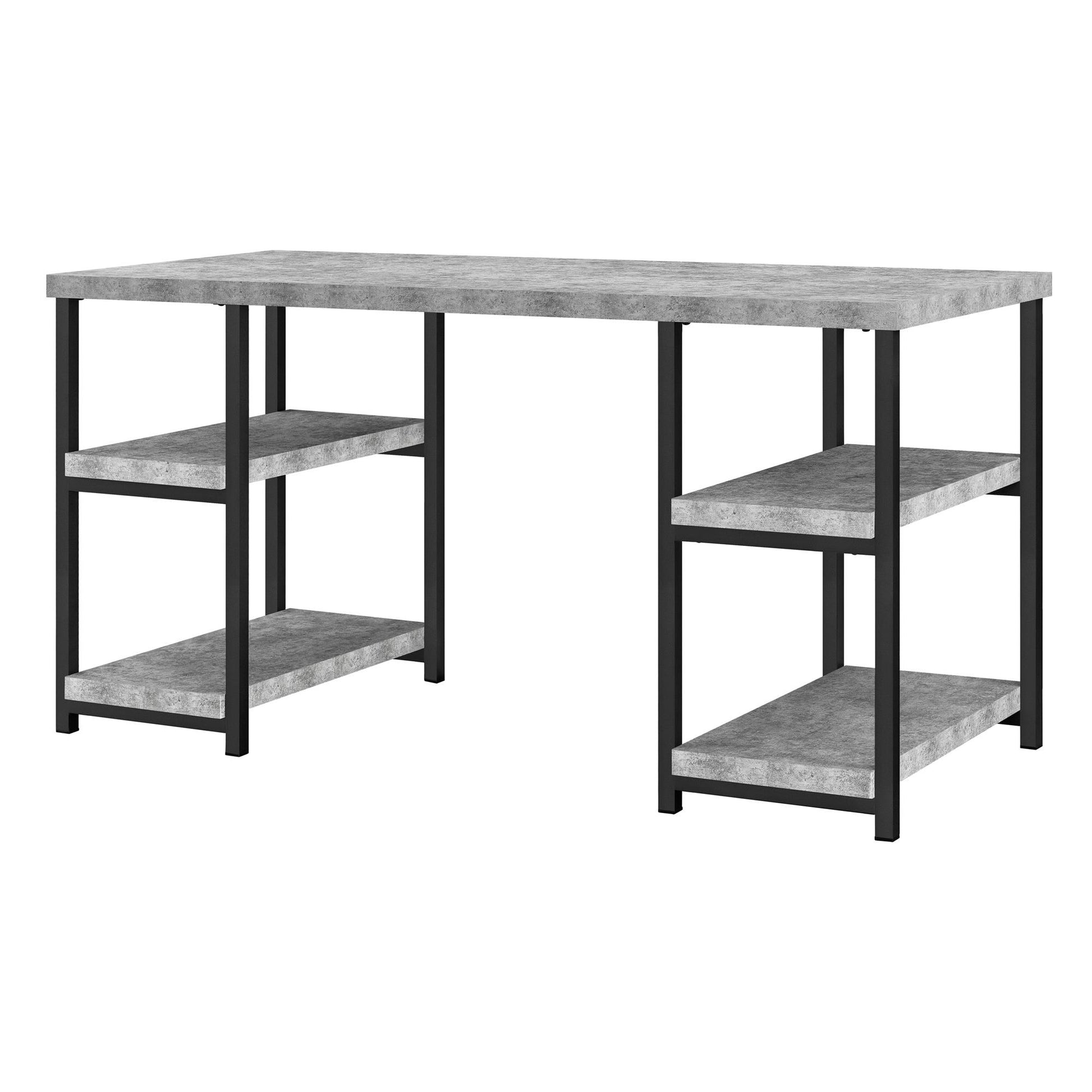 Ashlar Desk with Open Storage Shelves and Metal Legs - Light Concrete