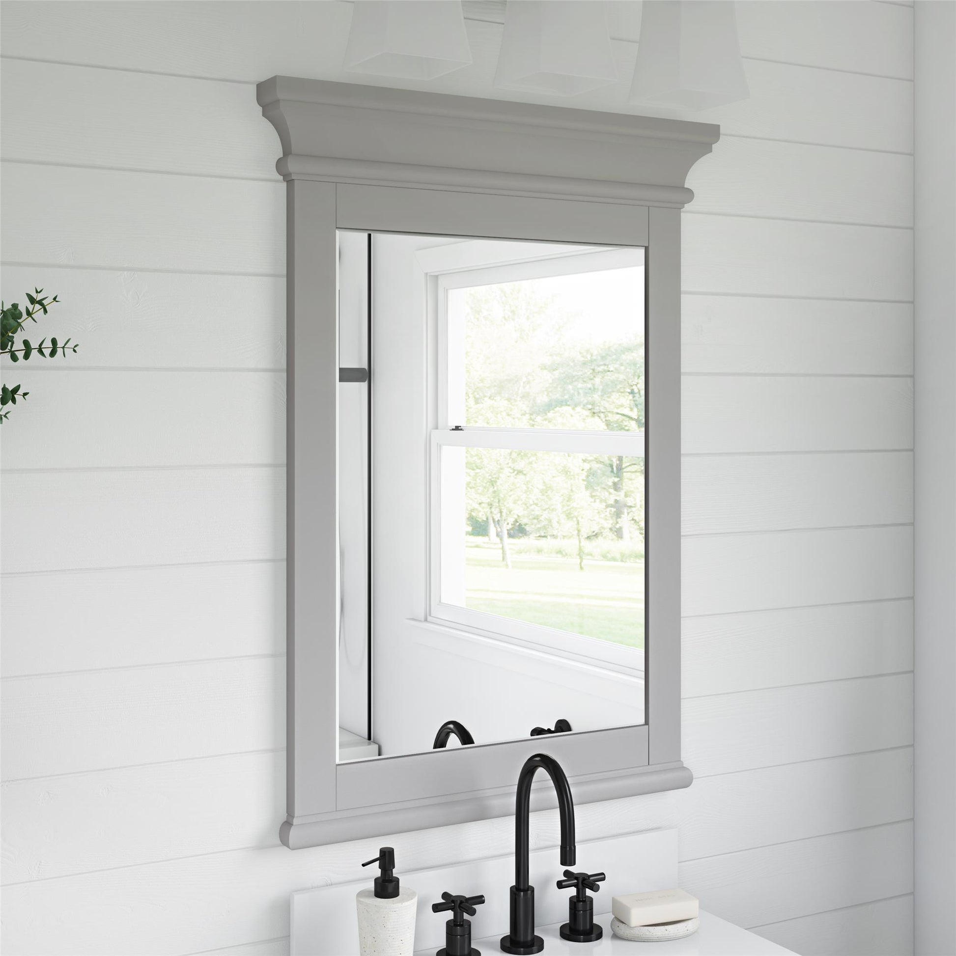Monteray Beach 24 Inch Bathroom Mirror with Decorative Crown Molding - Gray - 24"