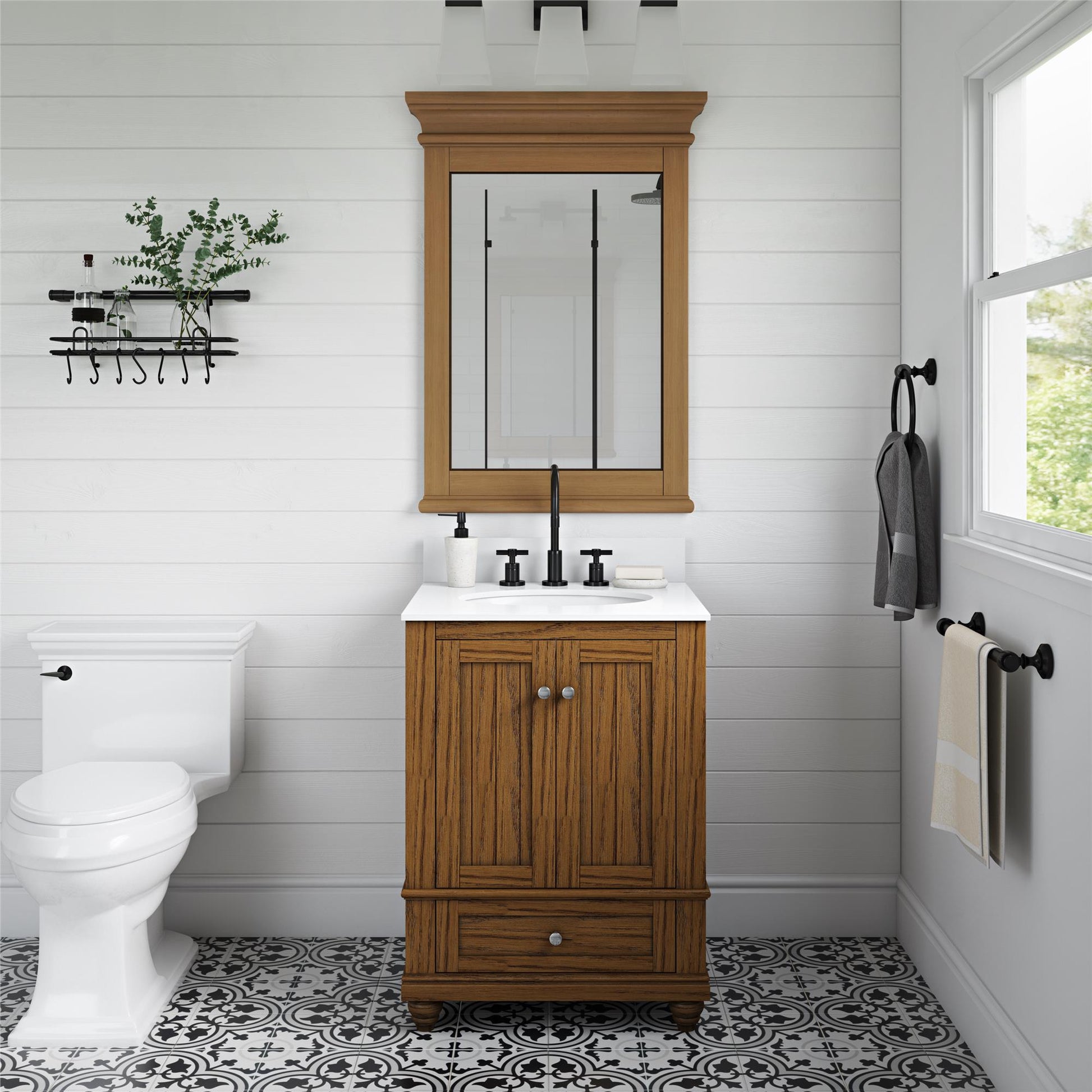 Monteray Beach 24 Inch Bathroom Mirror with Decorative Crown Molding - Natural Rustic - 24"