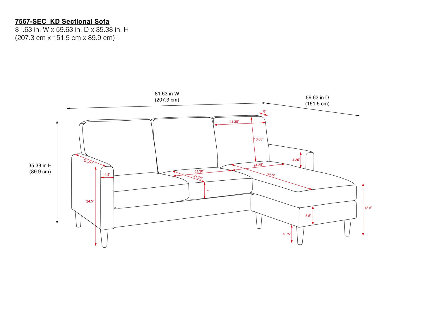 DHP Kaci Reversible Contemporary Upholstered Sectional, Gray - Gray