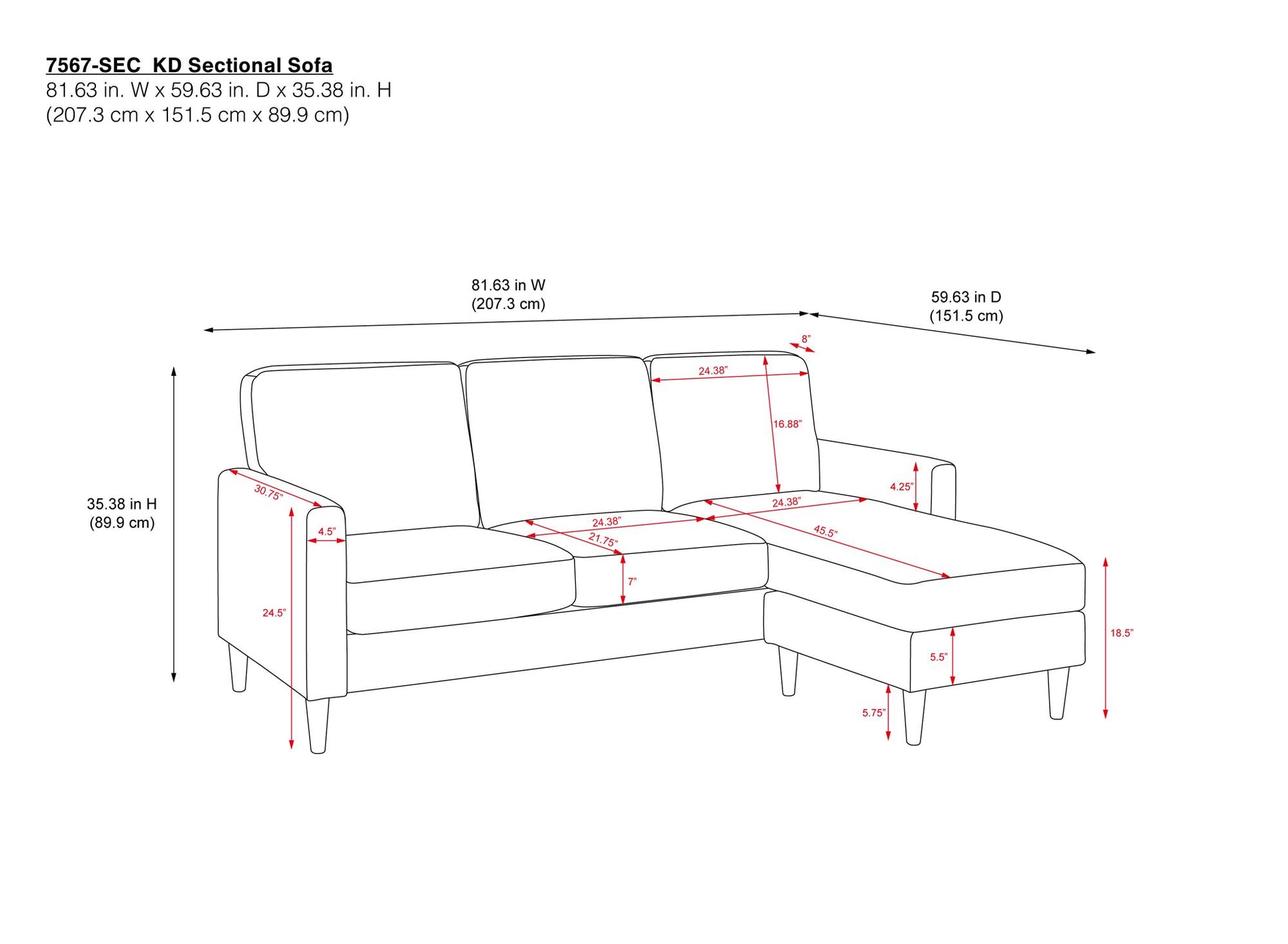 DHP Kaci Reversible Contemporary Upholstered Sectional, Gray - Gray