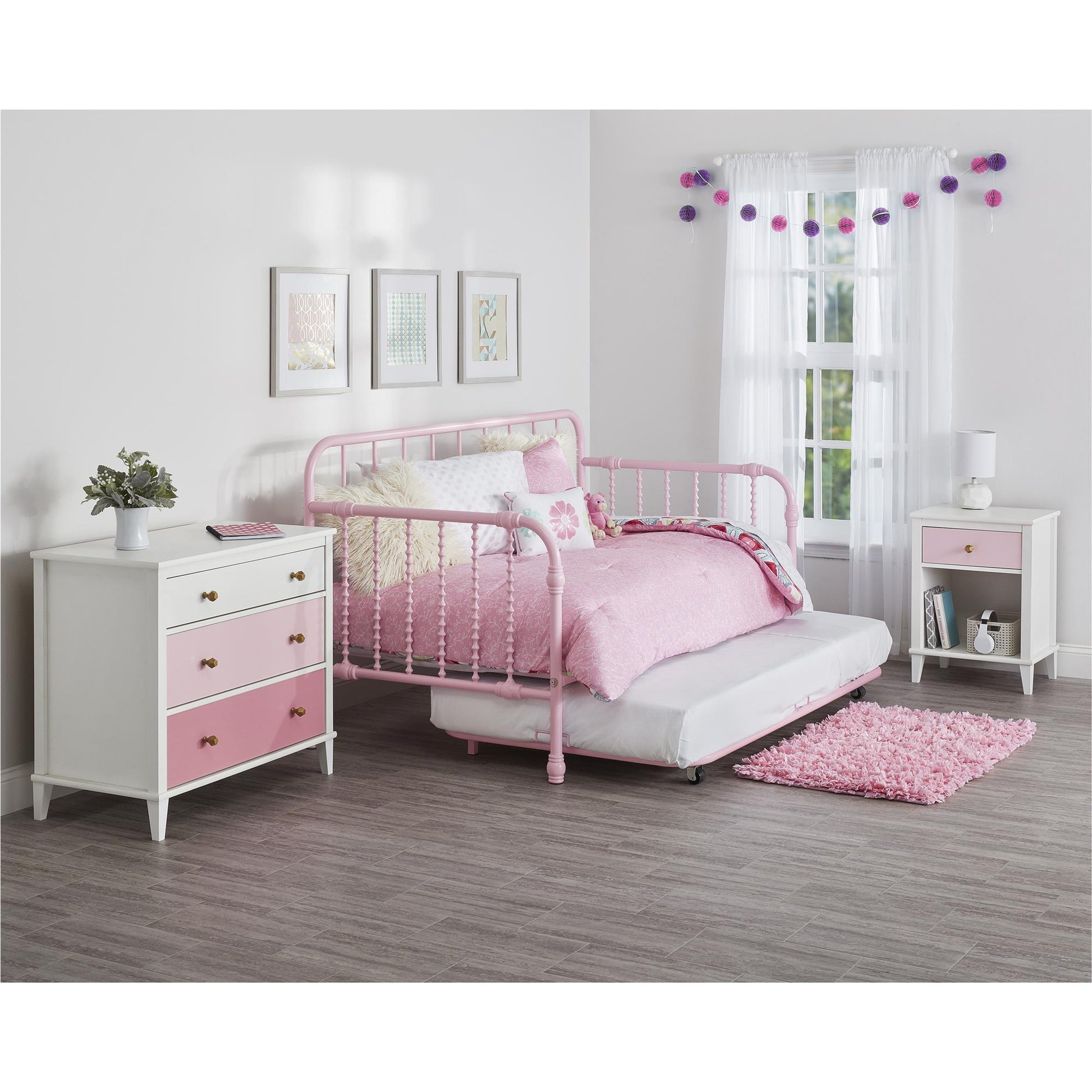 Monarch Hill Poppy 3 Drawer Dresser with 2 Sets of Knobs - Pink