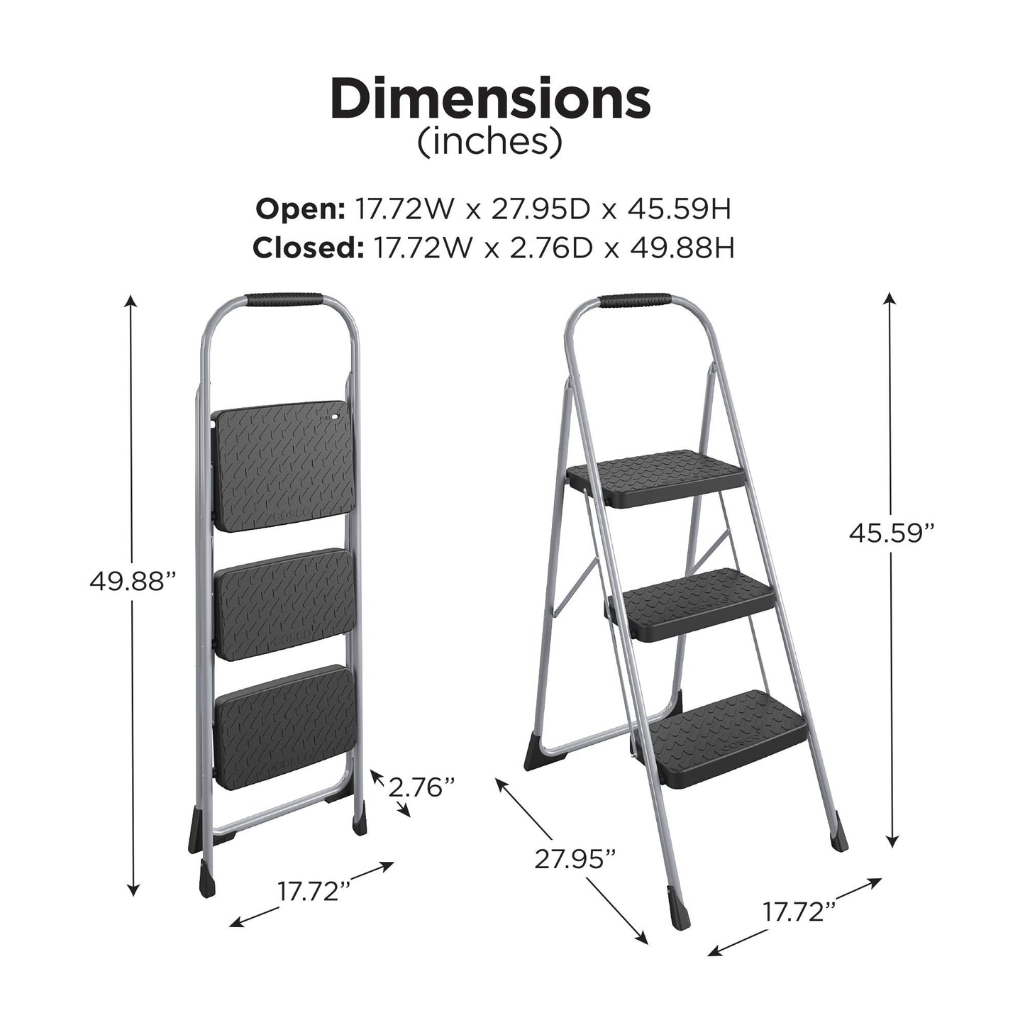 3 Step Steel Folding Step Stool with Slip-Resistant Treads - Platinum/Black - 1-Pack
