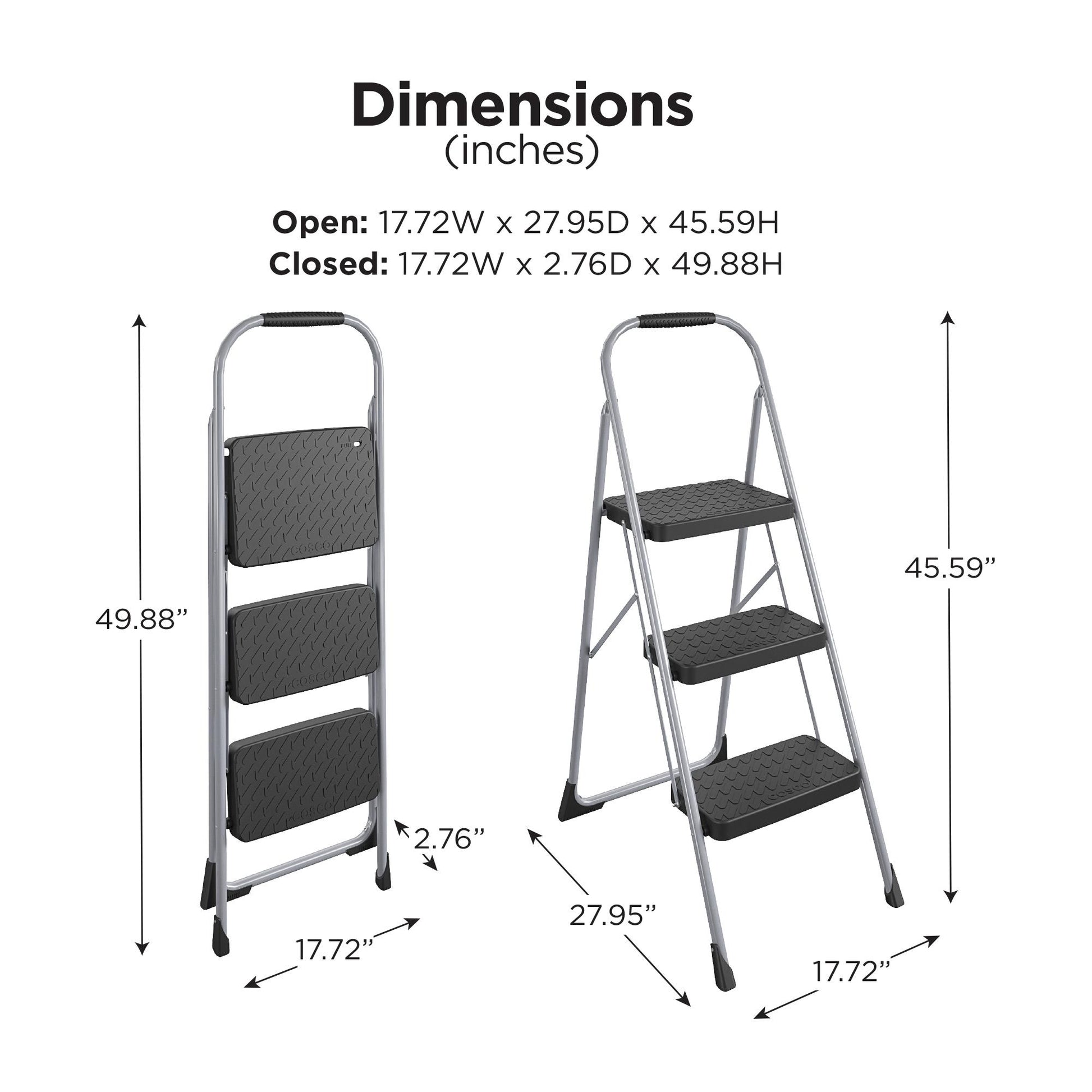 3 Step Steel Folding Step Stool with Slip-Resistant Treads - Platinum/Black - 1-Pack