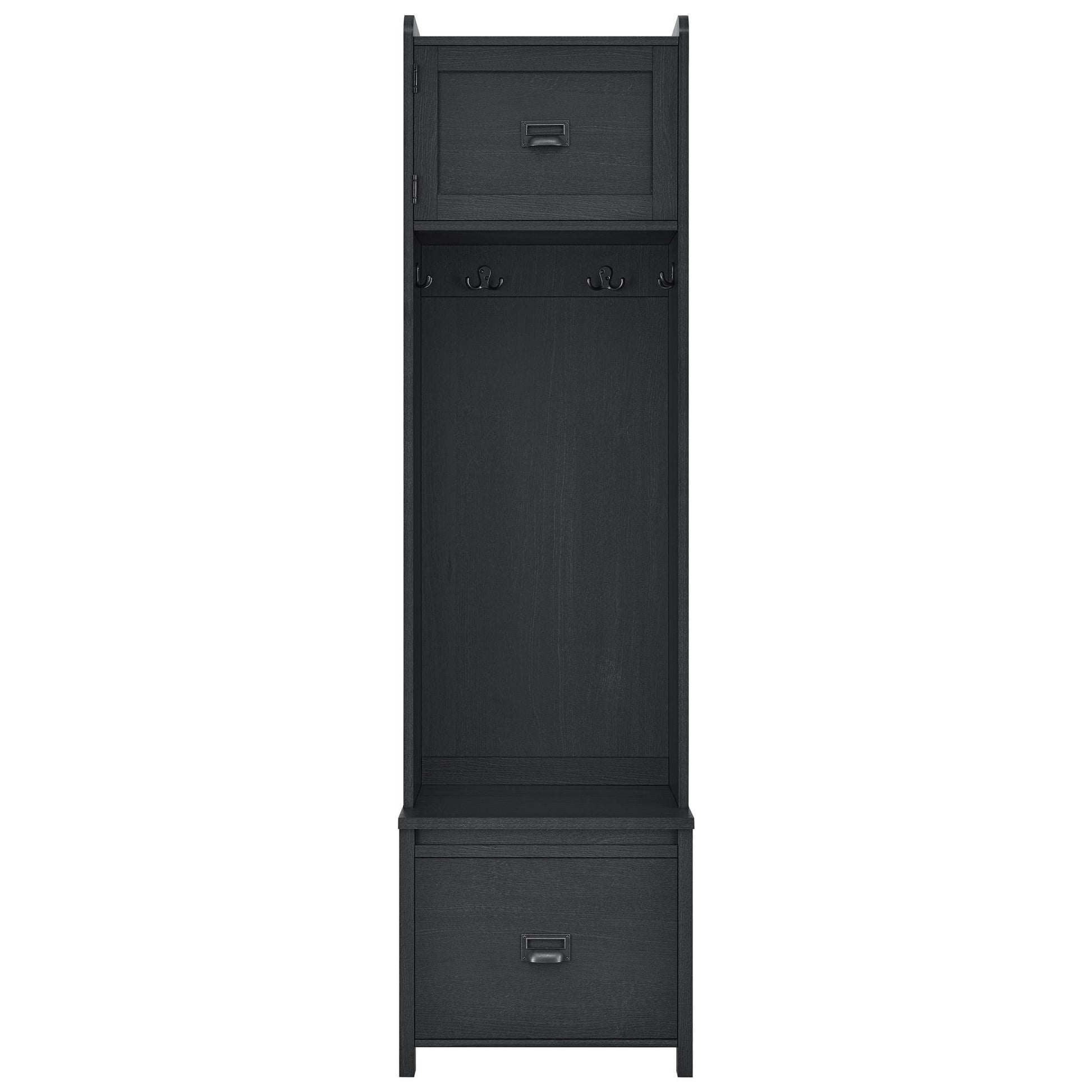 Farmington Rustic Farmhouse Entryway Hall Tree with Storage Bench - Black Oak