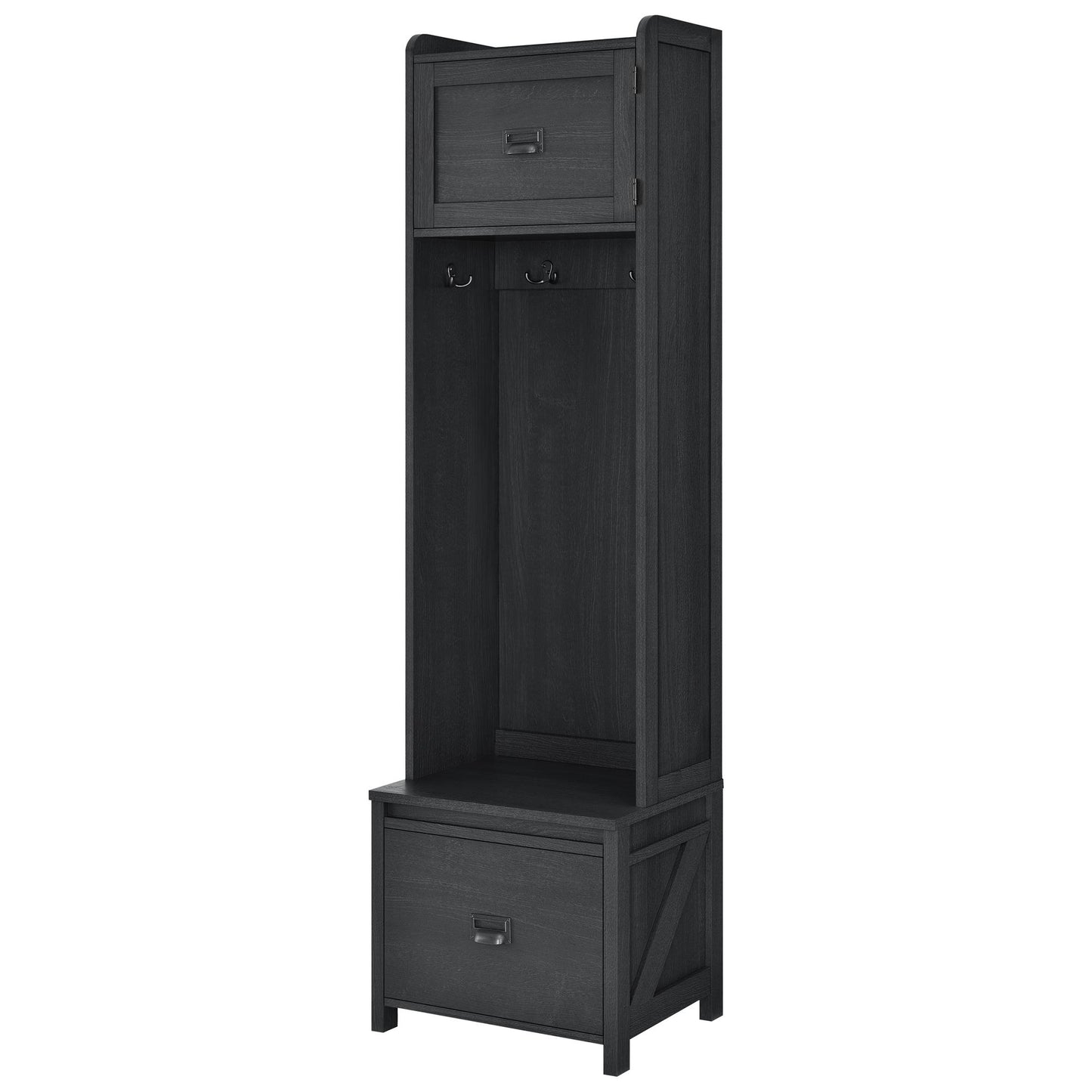 Farmington Rustic Farmhouse Entryway Hall Tree with Storage Bench - Black Oak