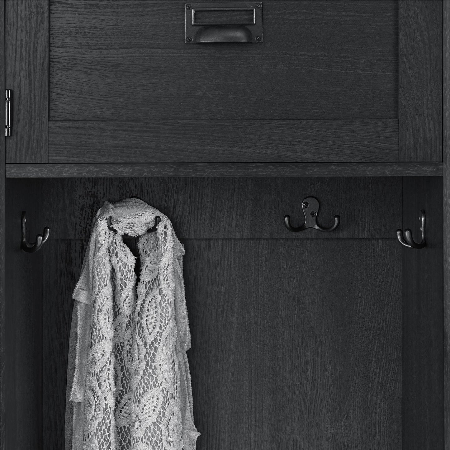 Farmington Rustic Farmhouse Entryway Hall Tree with Storage Bench - Black Oak