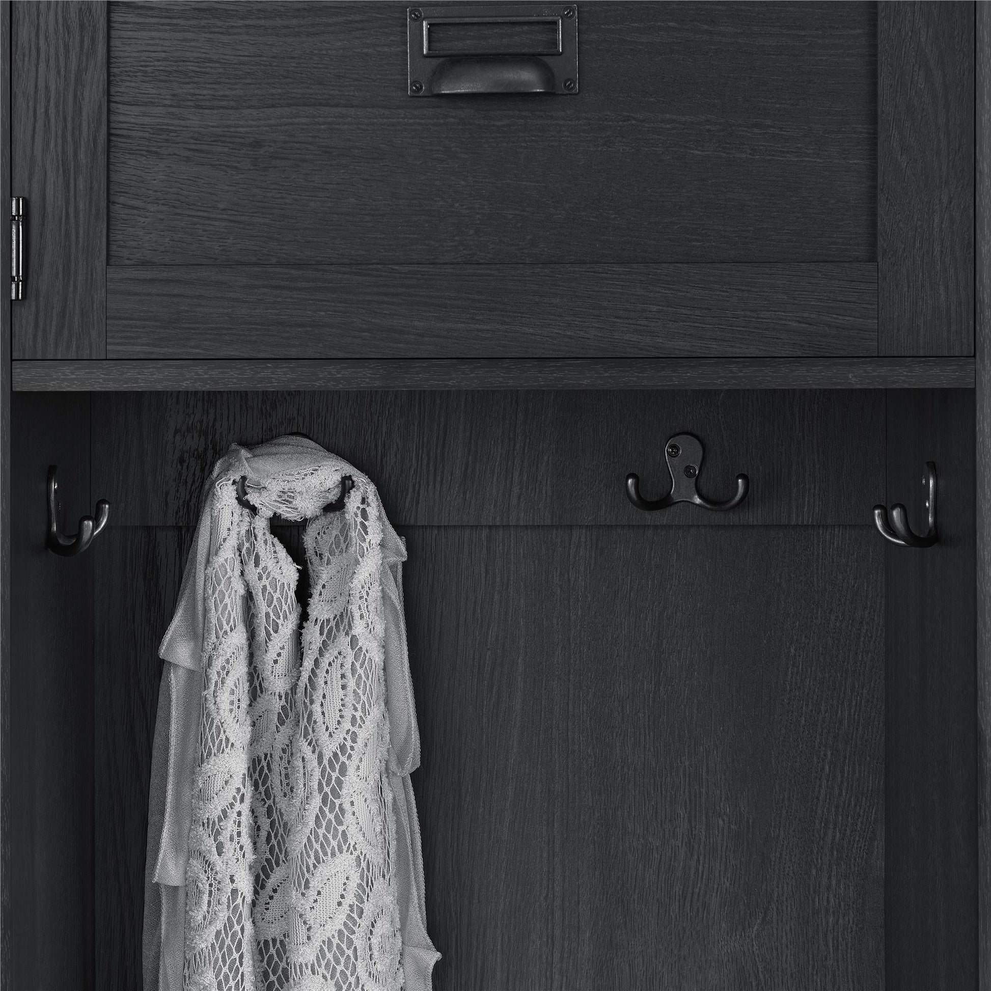 Farmington Rustic Farmhouse Entryway Hall Tree with Storage Bench - Black Oak