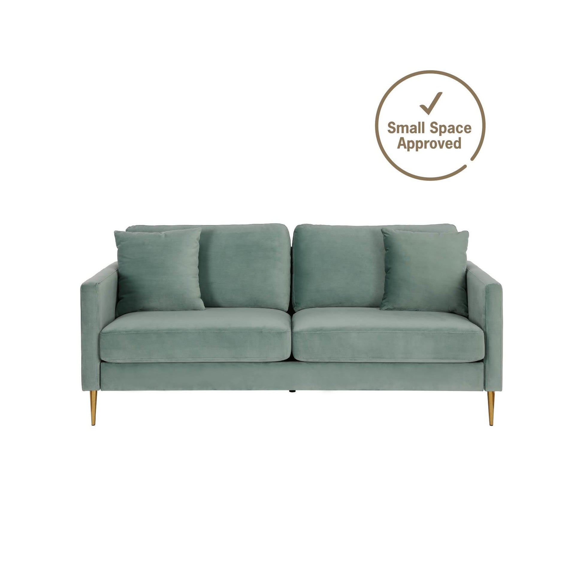 Highland 72 Inch Velvet Sofa with Matching Pillows - Seafoam Green