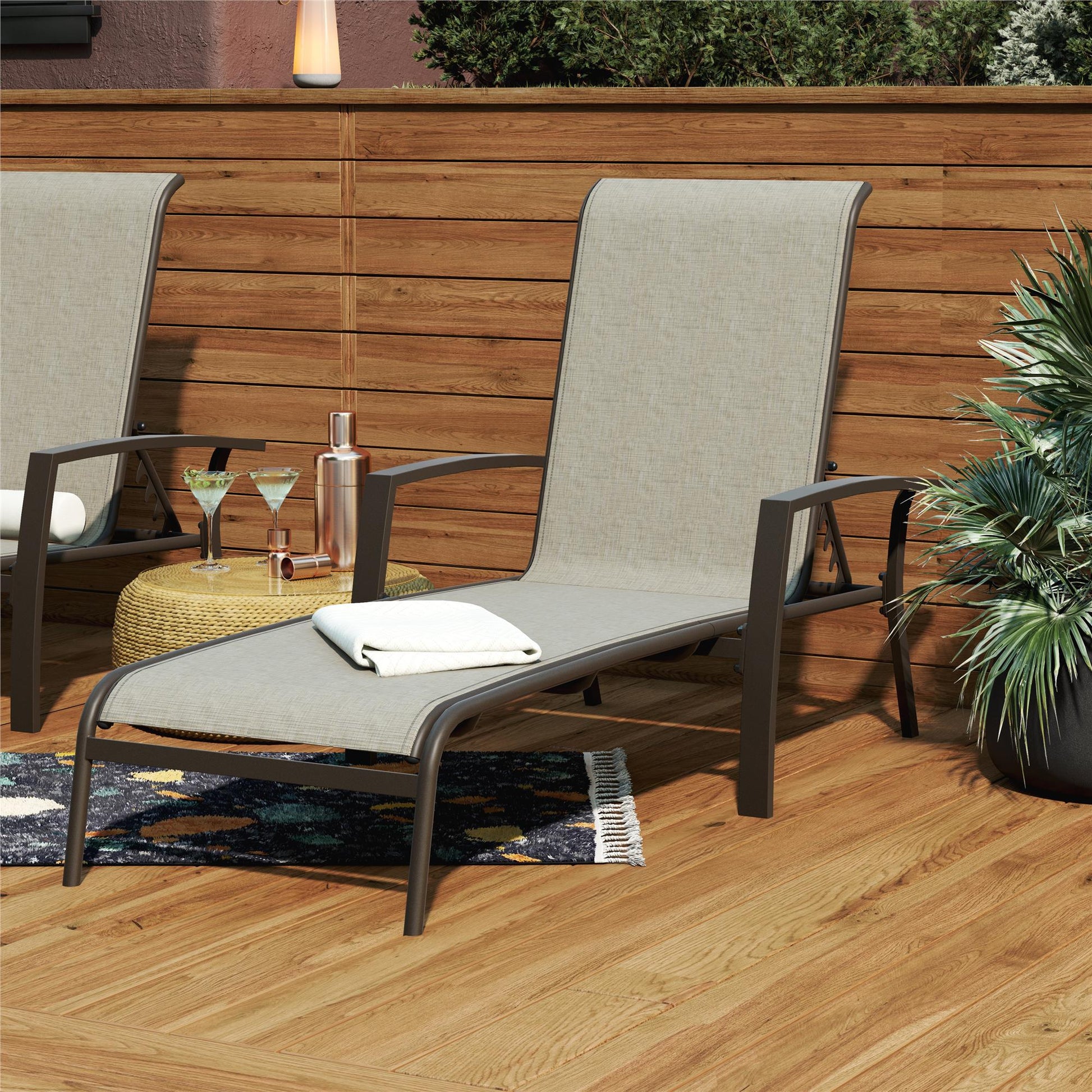 Outdoor Adjustable Aluminum Chaise Lounge Chairs, Set of 2 - Brown - 2-Pack