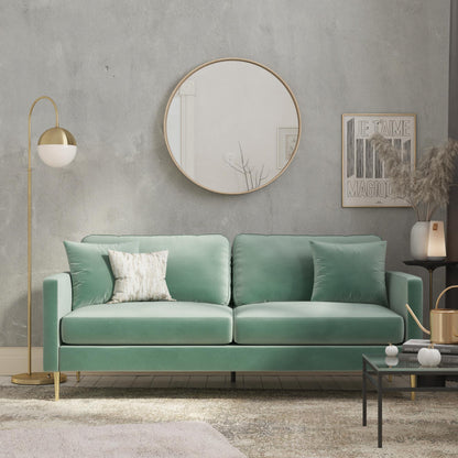 Highland 72 Inch Velvet Sofa with Matching Pillows - Seafoam Green