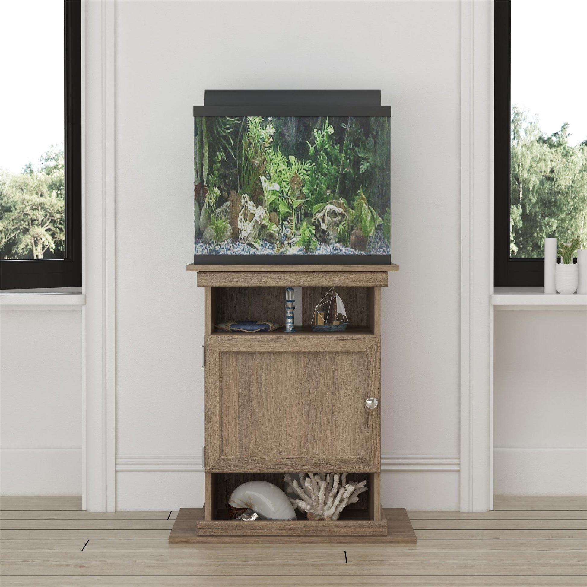 10/20 Gallon Aquarium Stand with Open and Concealed Storage - Rustic Oak