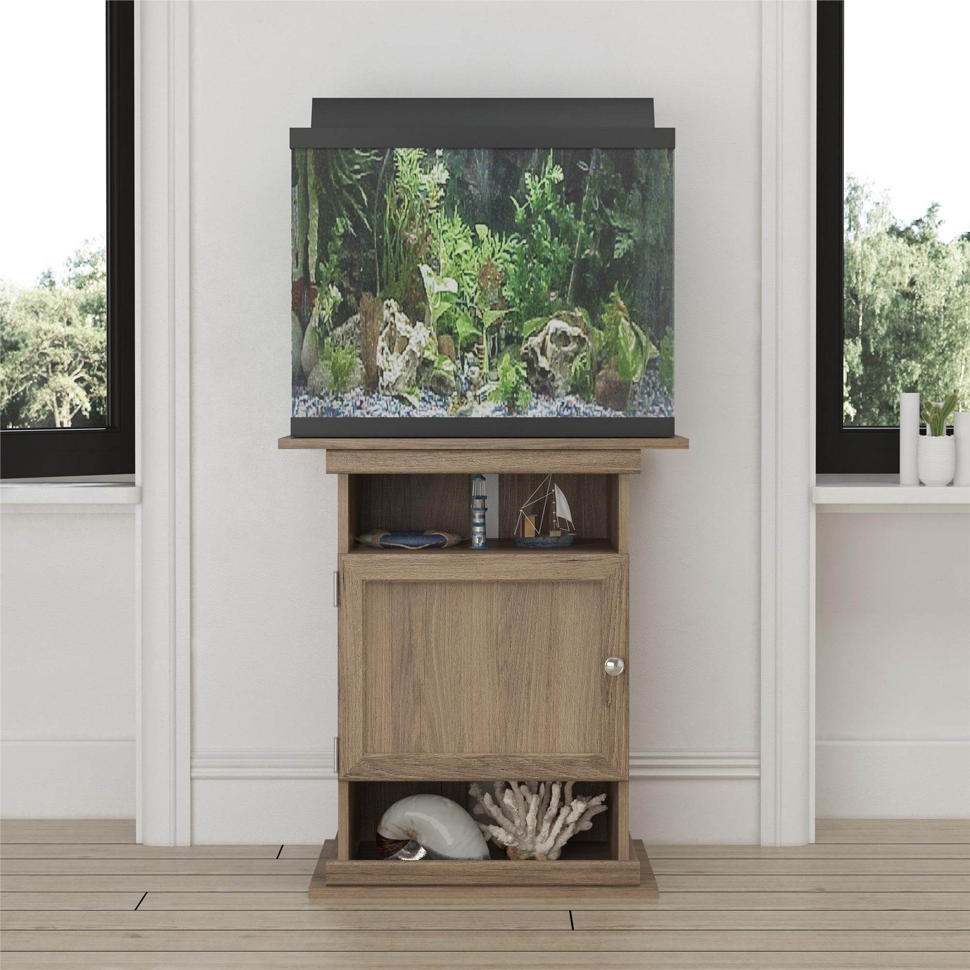 10/20 Gallon Aquarium Stand with Open and Concealed Storage - Rustic Oak