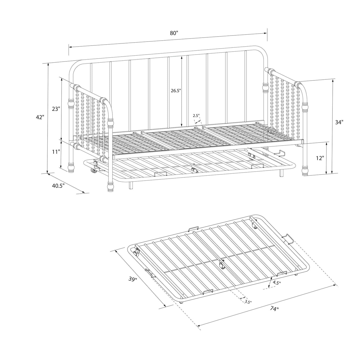 Monarch Hill Wren Metal Daybed and Trundle Set - White - Twin