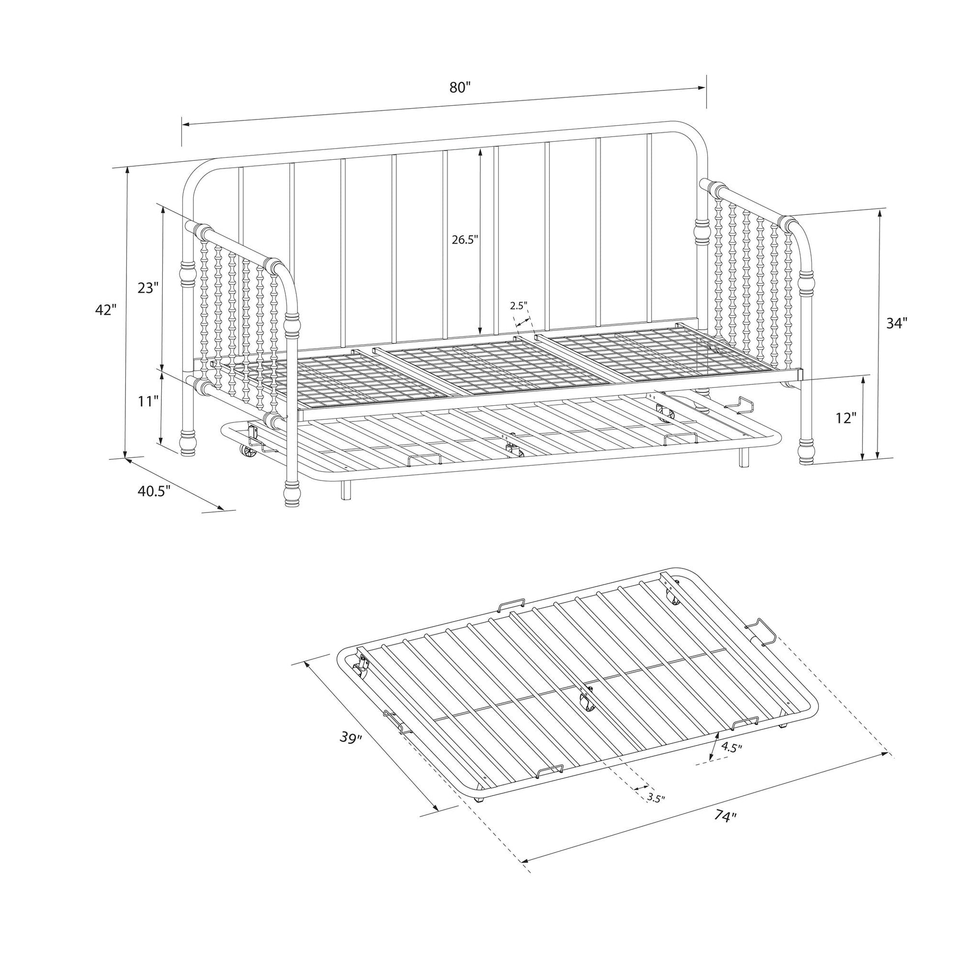 Monarch Hill Wren Metal Daybed and Trundle Set - Black - Twin