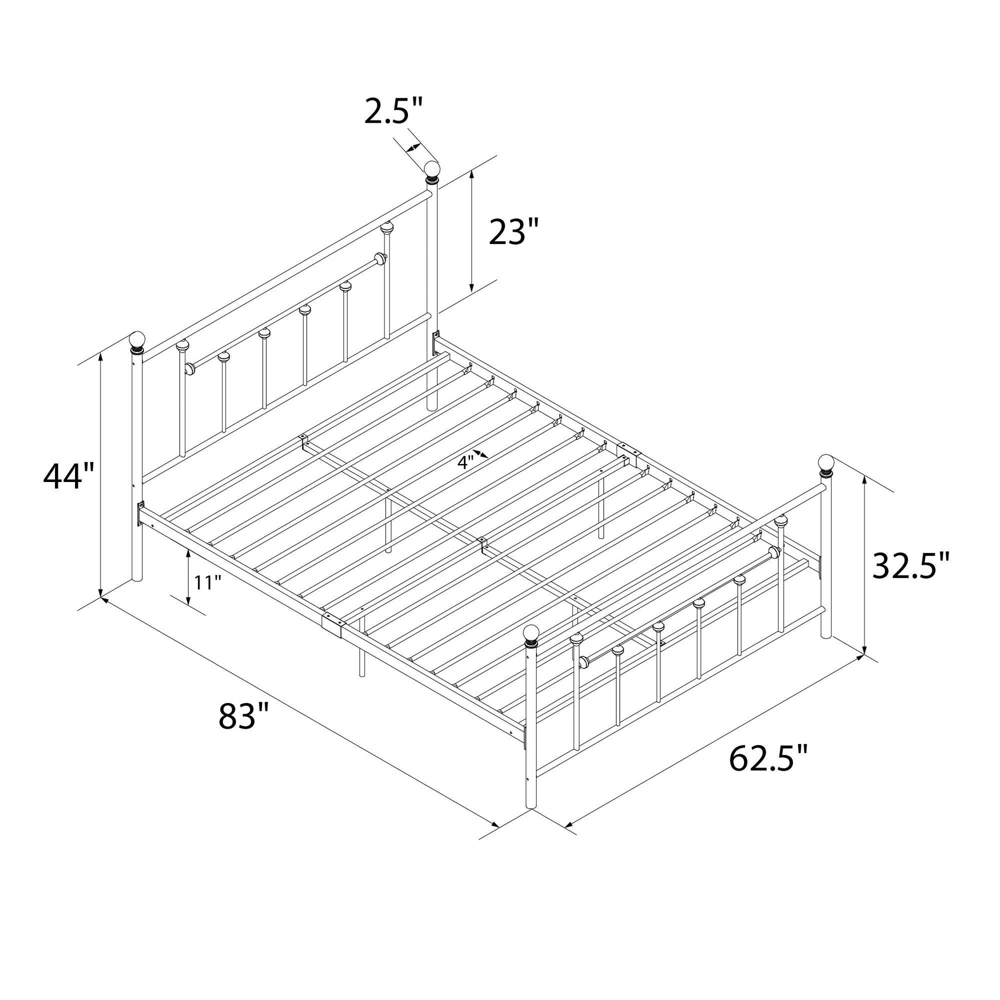 Manila White Metal Bed with Sturdy Metal Frame and Slats - Bronze - Queen