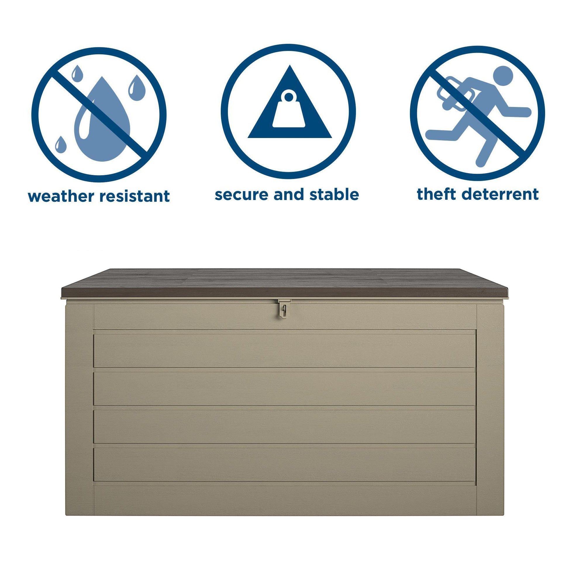 Outdoor Weather-Resistant Patio Deck Storage Box with Locking Hinge Design - Tan