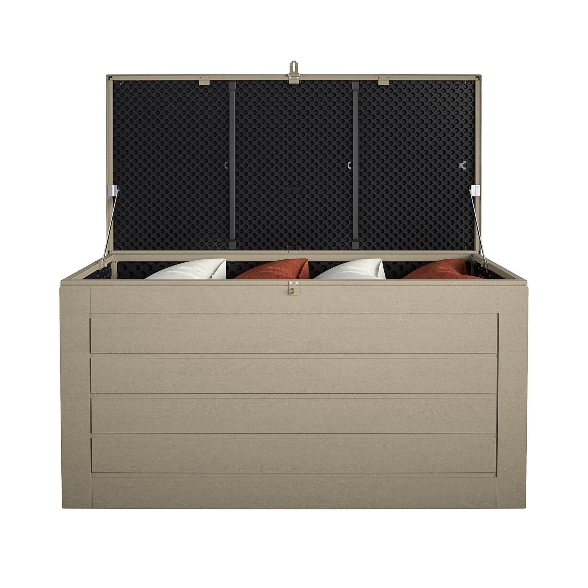 Outdoor Weather-Resistant Patio Deck Storage Box with Locking Hinge Design - Tan
