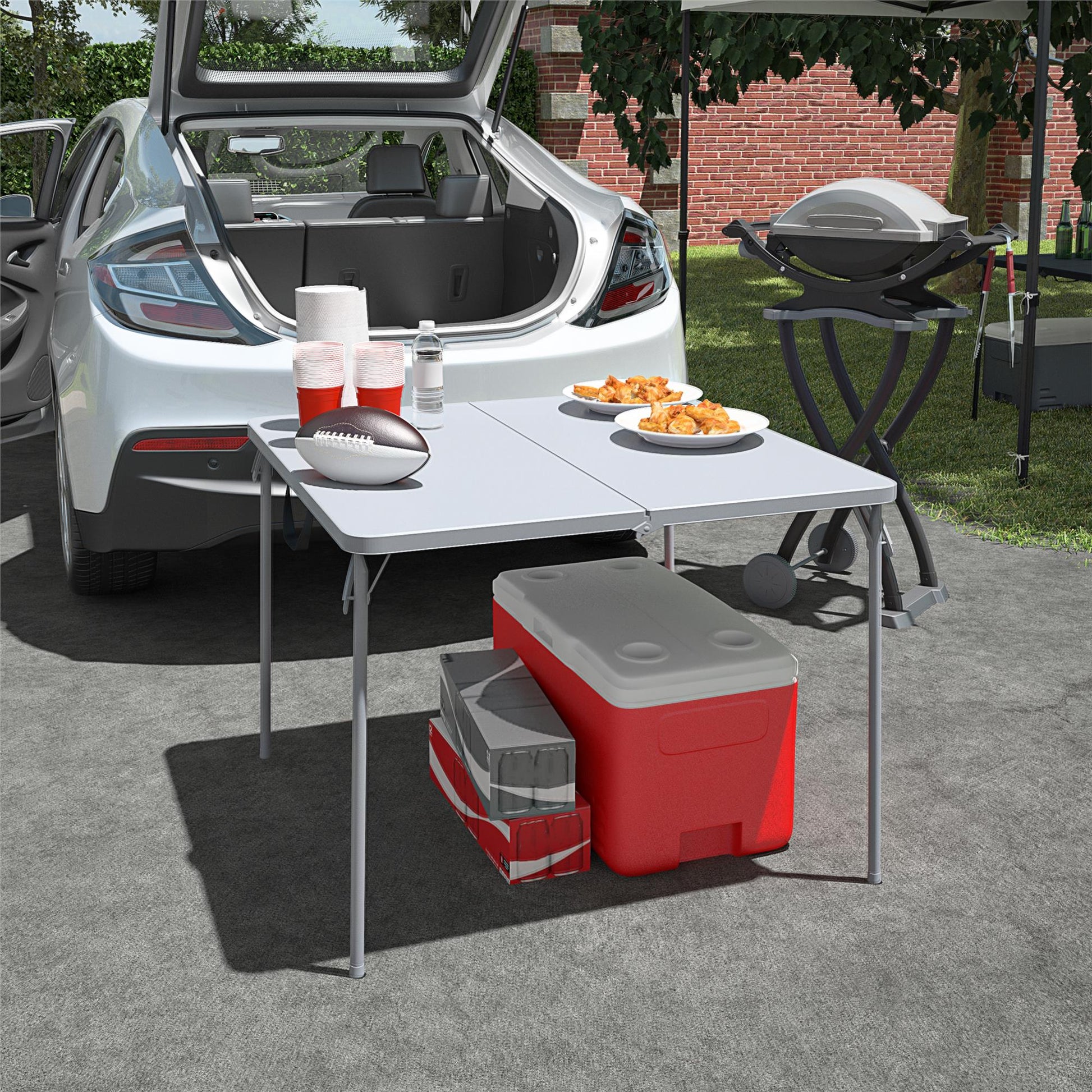 38.5 Inch Indoor and Outdoor Fold-in-Half Card Table with Handle - Gray - 1-Pack